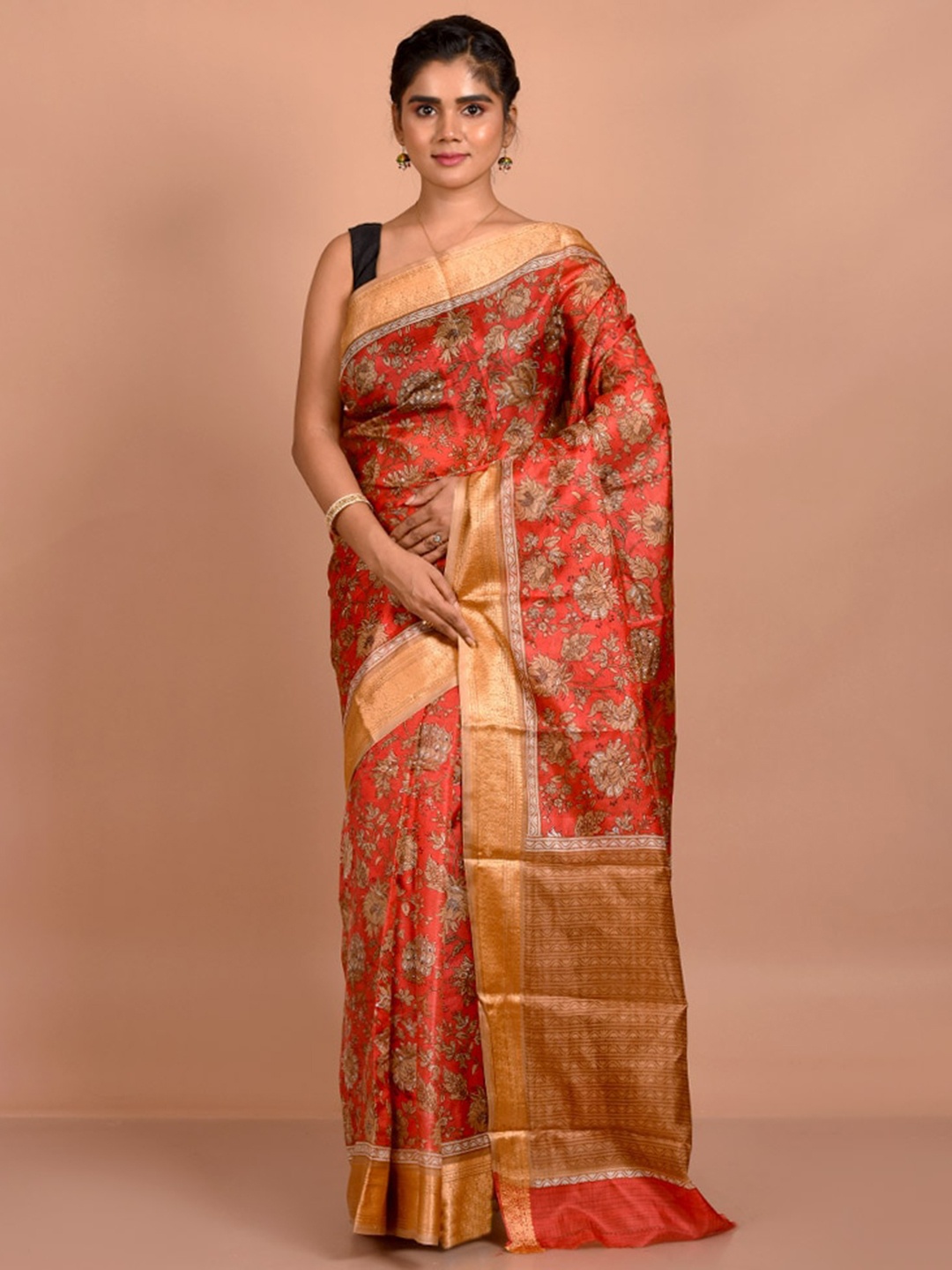 

AllSilks Ethnic Motifs Zari Pure Silk Saree, Red