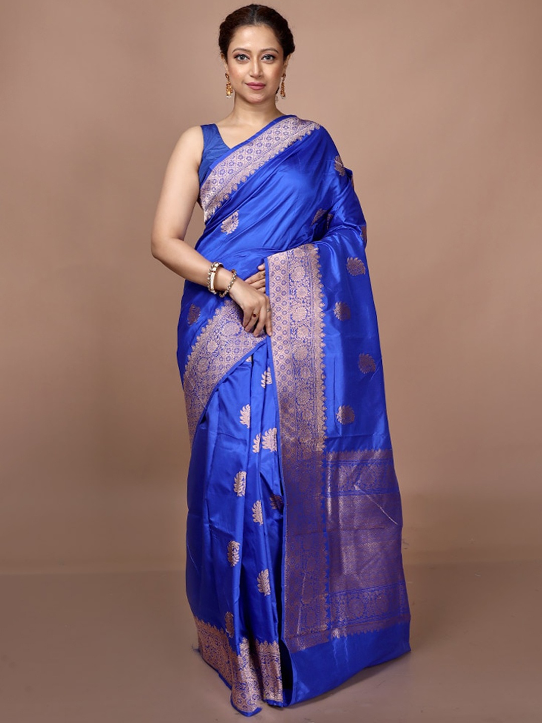 

AllSilks Ethnic Motifs Woven Design Zari Detail Saree, Blue