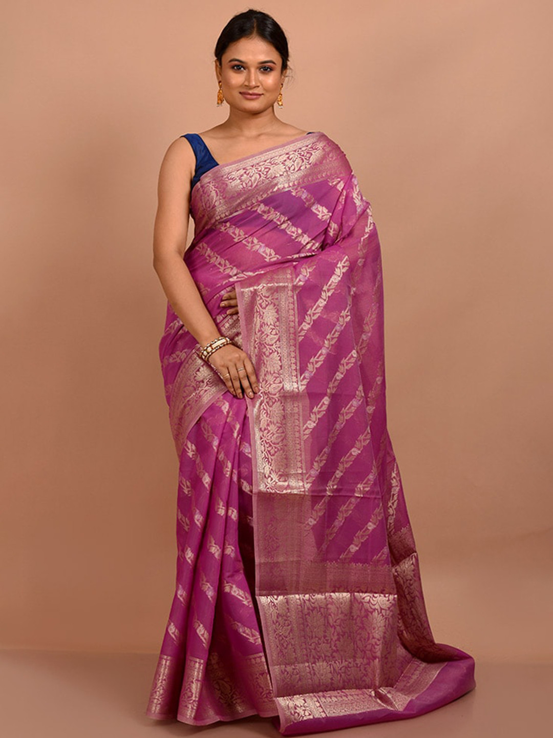 

AllSilks Ethnic Motifs Woven Design Zari Pure Cotton Saree, Purple