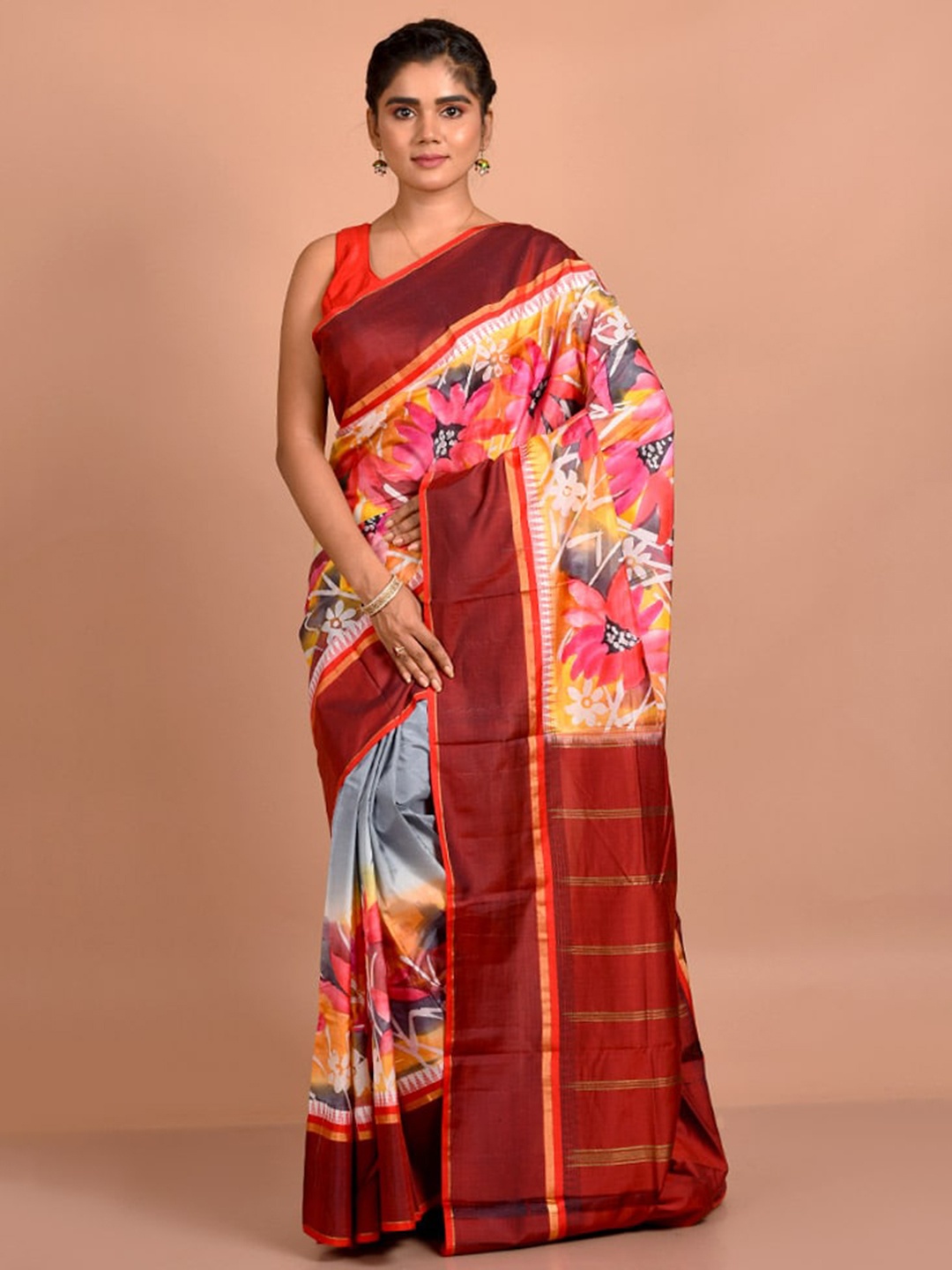

AllSilks Floral Printed Pure Silk Saree, Pink