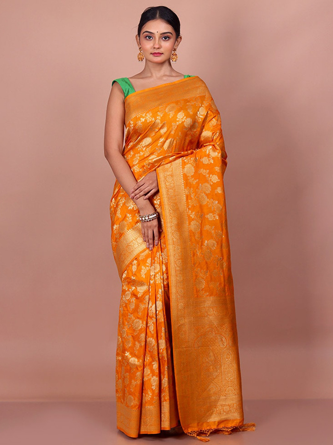 

AllSilks Floral Woven Design Zari Saree, Orange