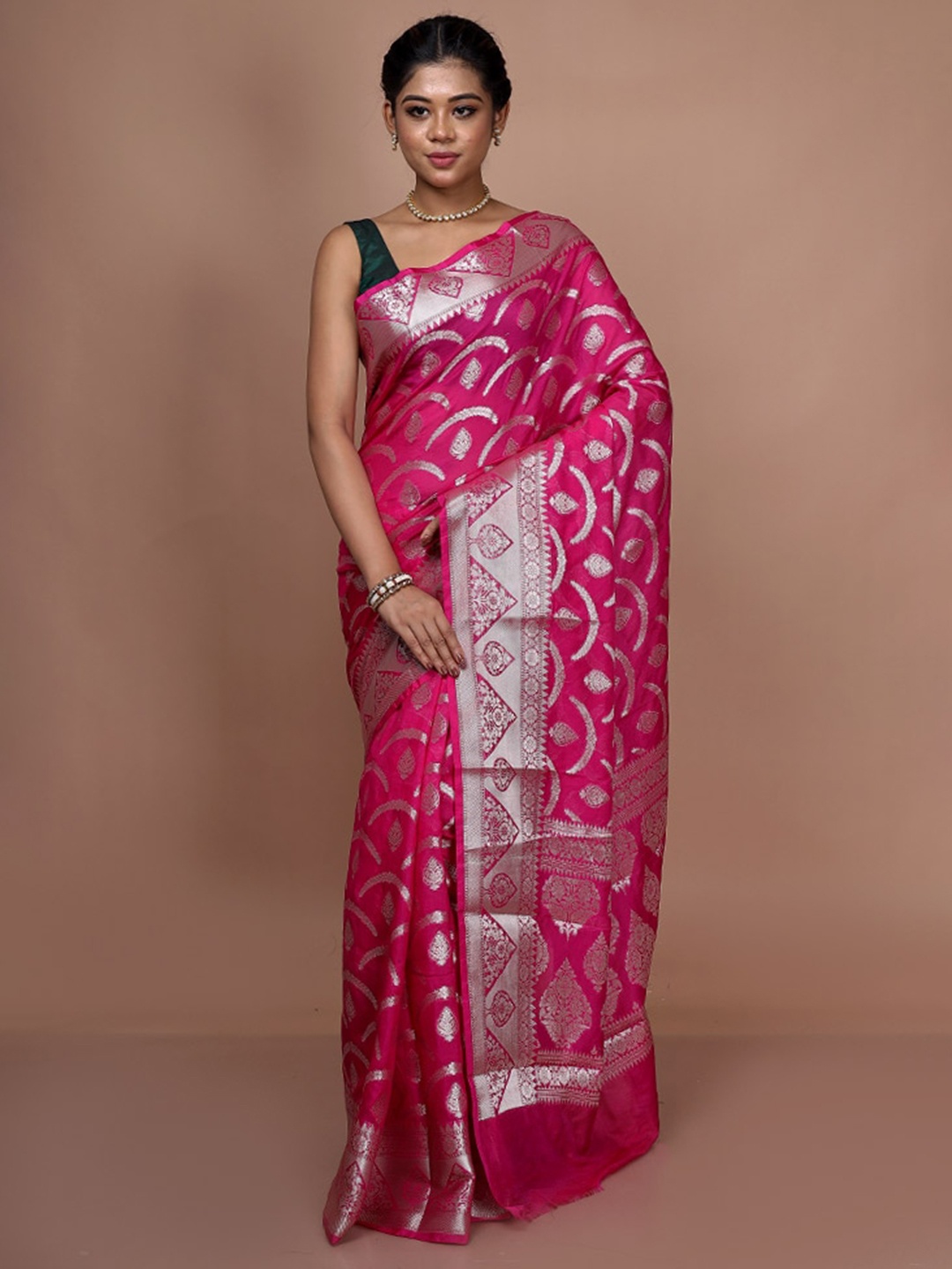 

AllSilks Ethnic Motifs Woven Design Saree, Pink