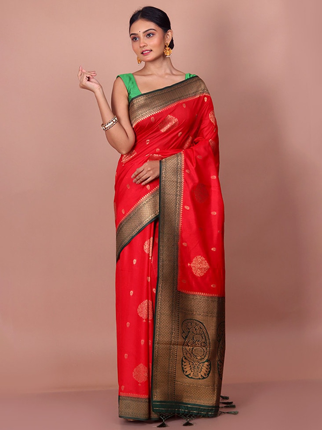 

AllSilks Ethnic Motifs Woven Design Zari Saree, Red