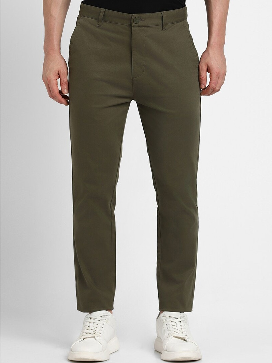 

FOREVER 21 Men Mid-Rise Chino Trousers, Olive