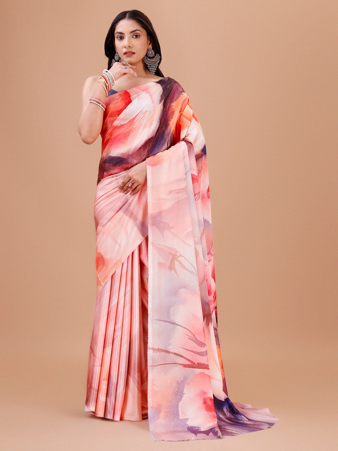

Indian Fashionista Floral Printed Saree, Pink