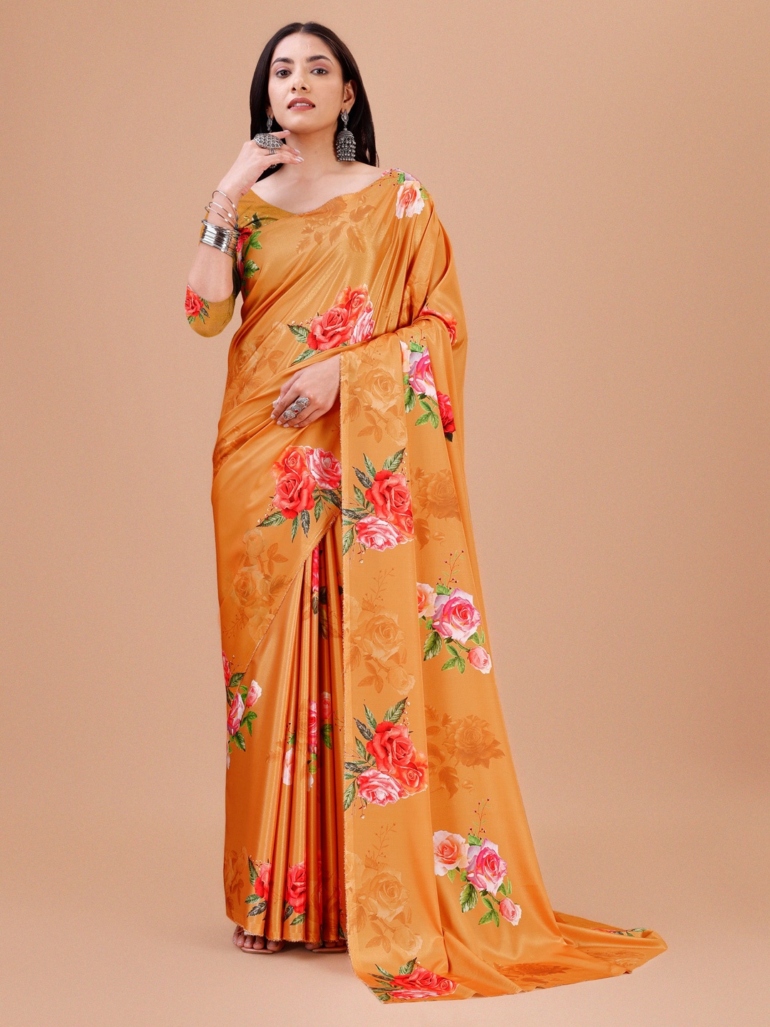 

Indian Fashionista Floral Printed Saree, Mustard