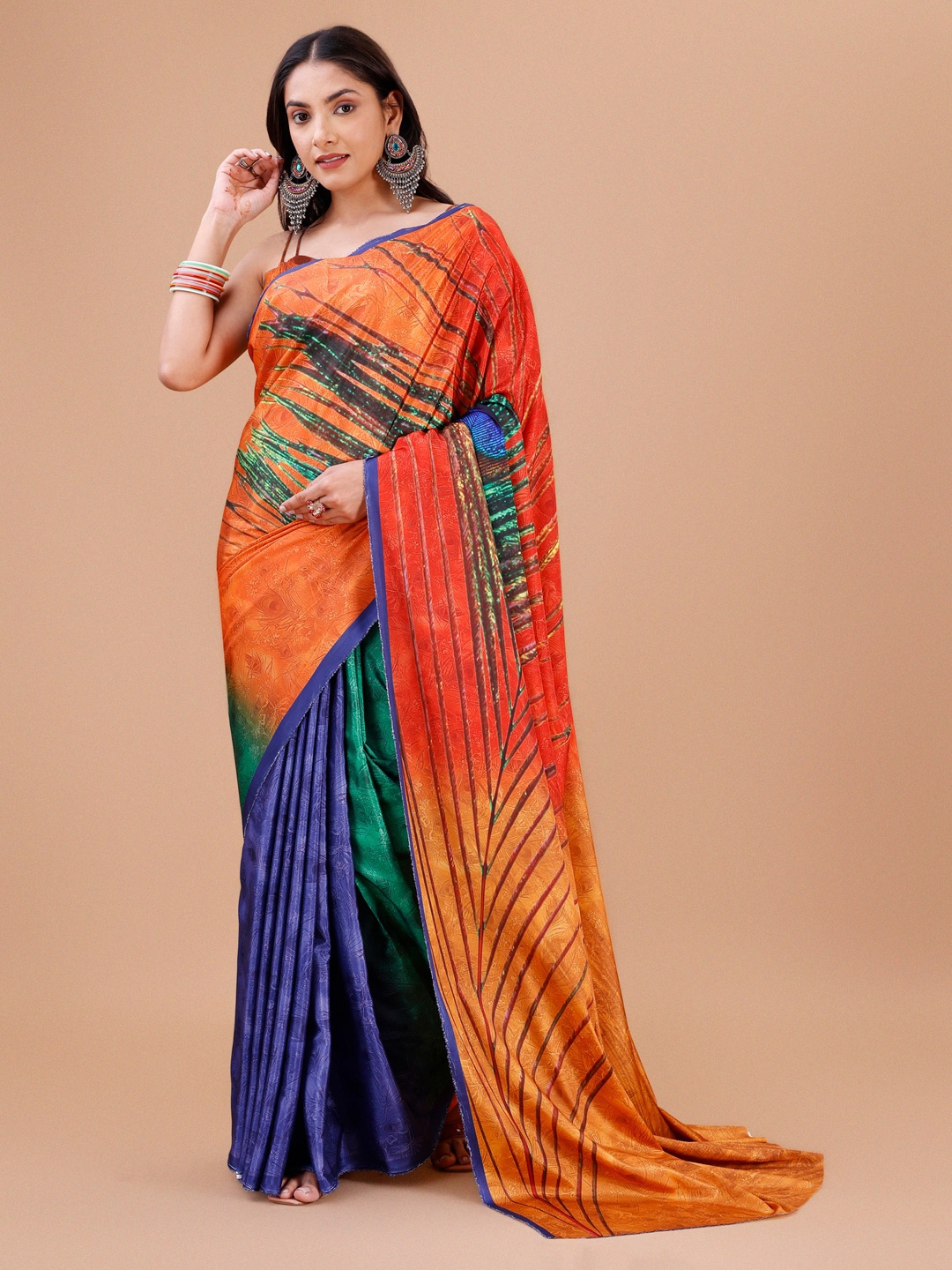 

Indian Fashionista Abstract Printed Ikat Saree, Orange