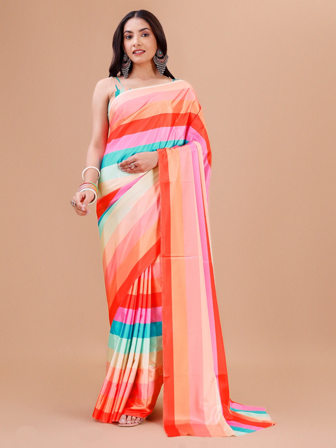 

Indian Fashionista Striped Ikat Saree, Peach