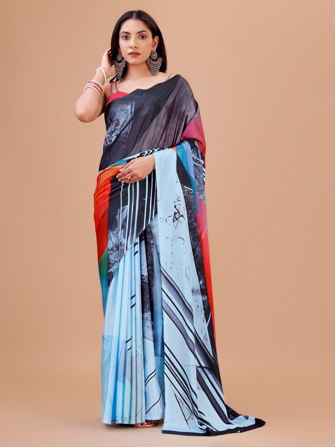

Indian Fashionista Abstract Printed Saree, Turquoise blue