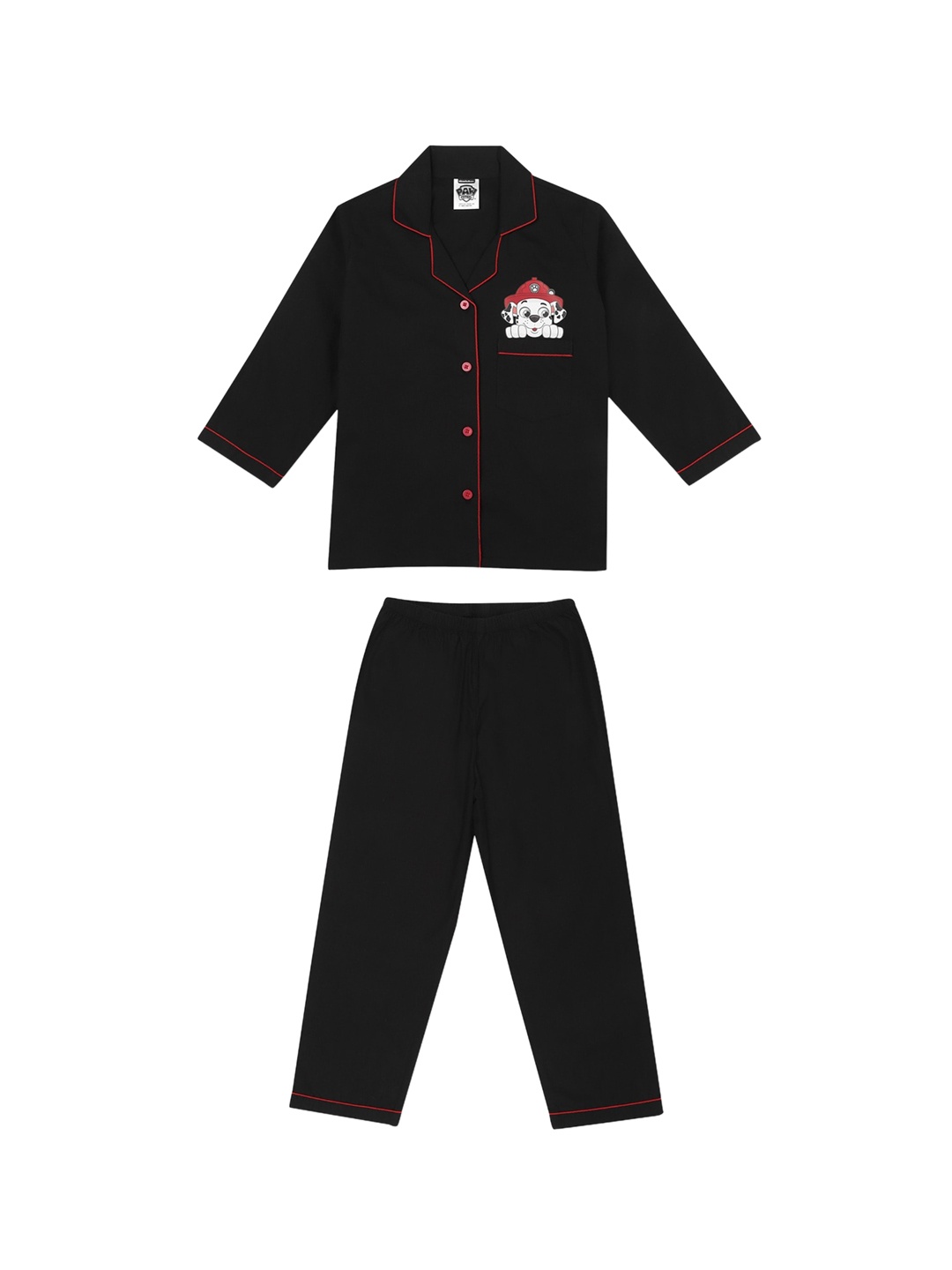shopbloom Kids Lapel Collar Pure Cotton Night suit, Black