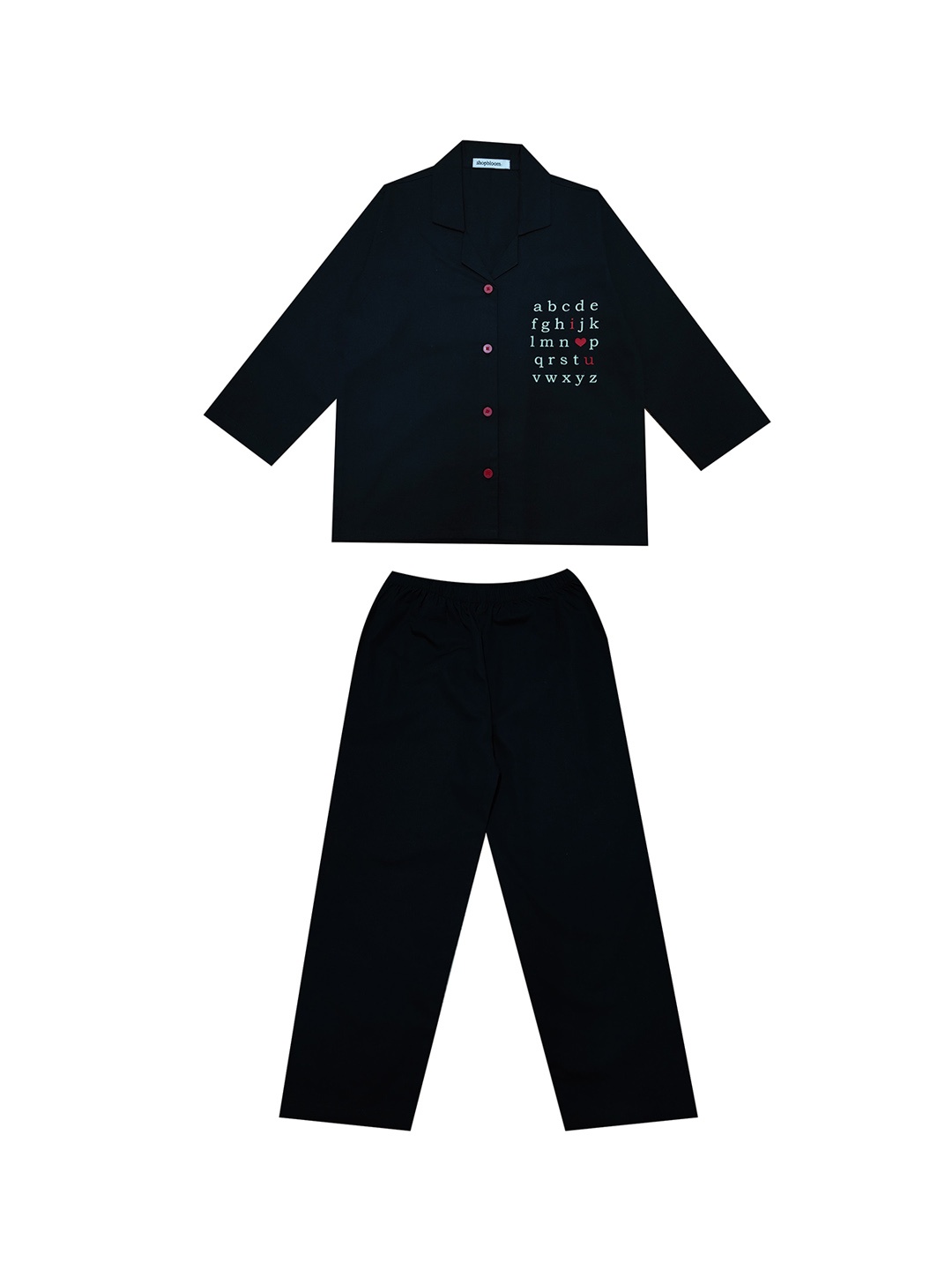 

shopbloom Kids Typographic Printed Pure Cotton Night suit, Black