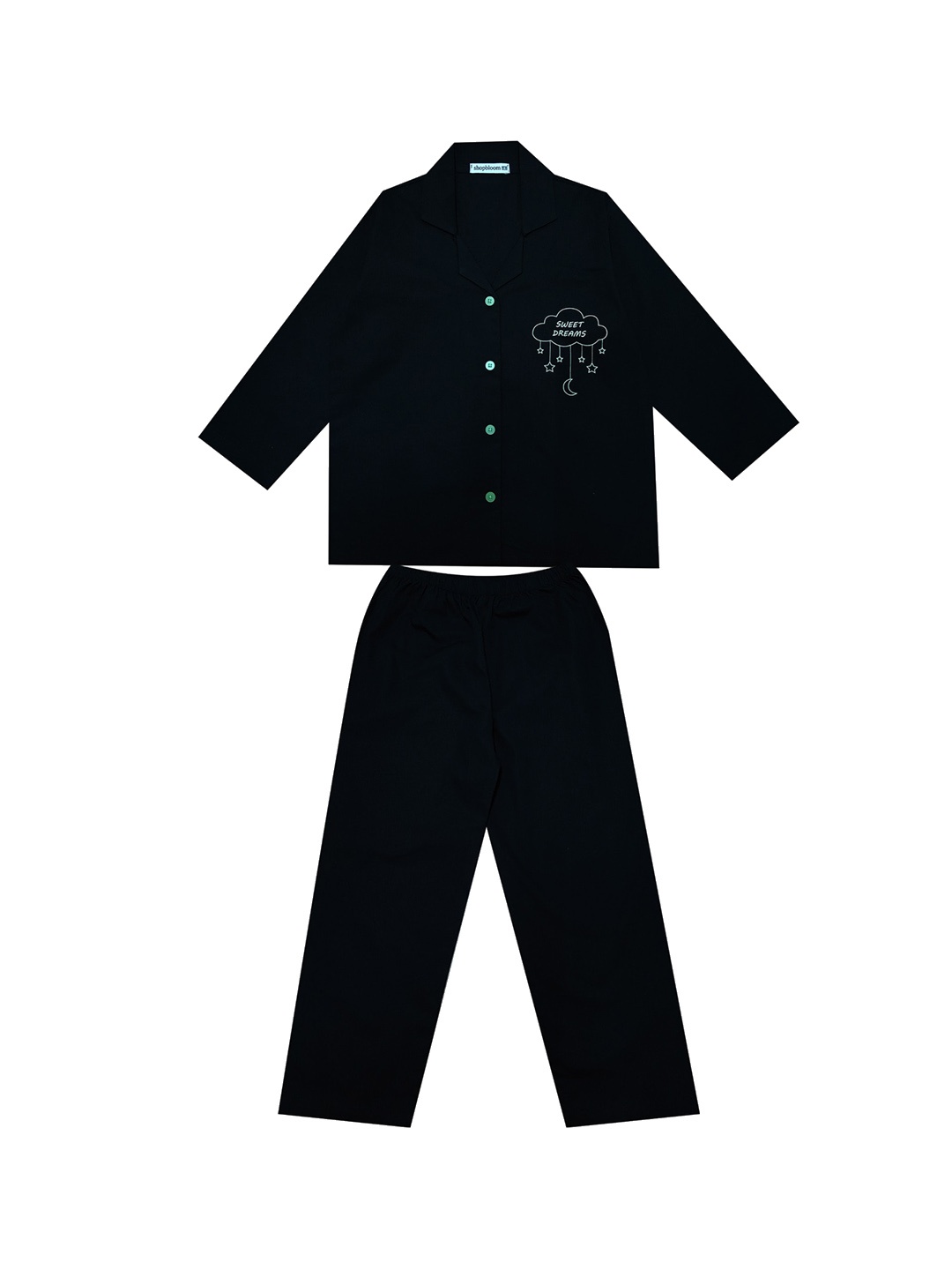 

shopbloom Kids Lapel Collar Pure Cotton Night suit, Black