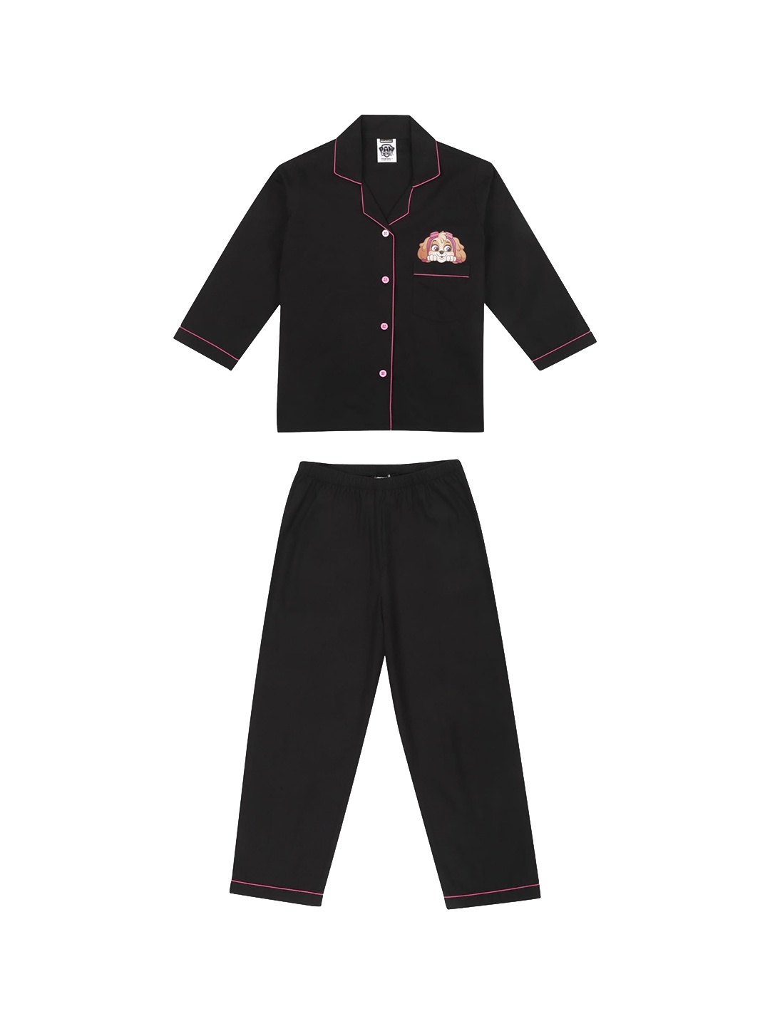 shopbloom Kids Lapel Collar Pure Cotton Night suit, Black
