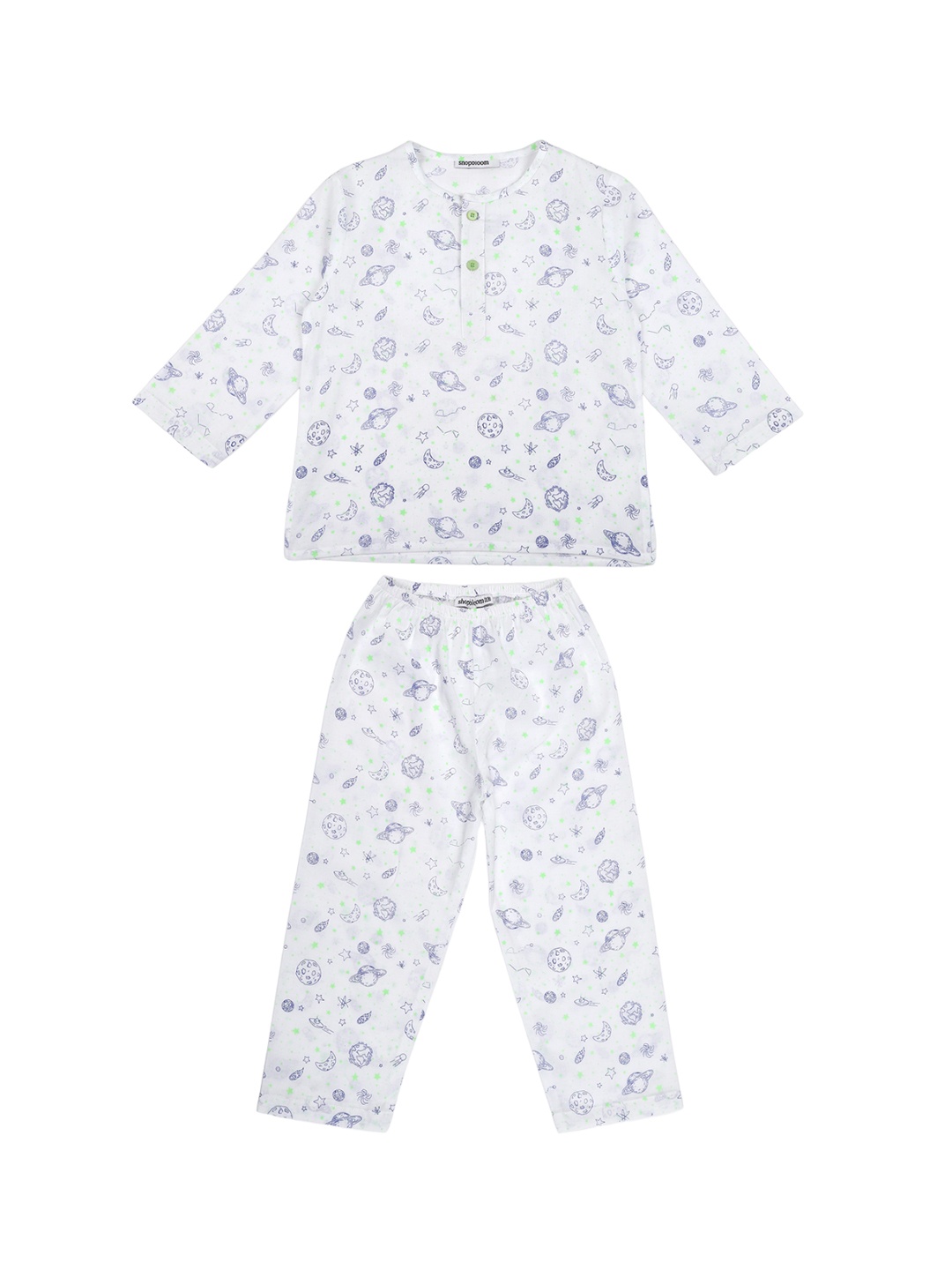 

shopbloom Kids Conversational Printed Pure Cotton Night suit, White
