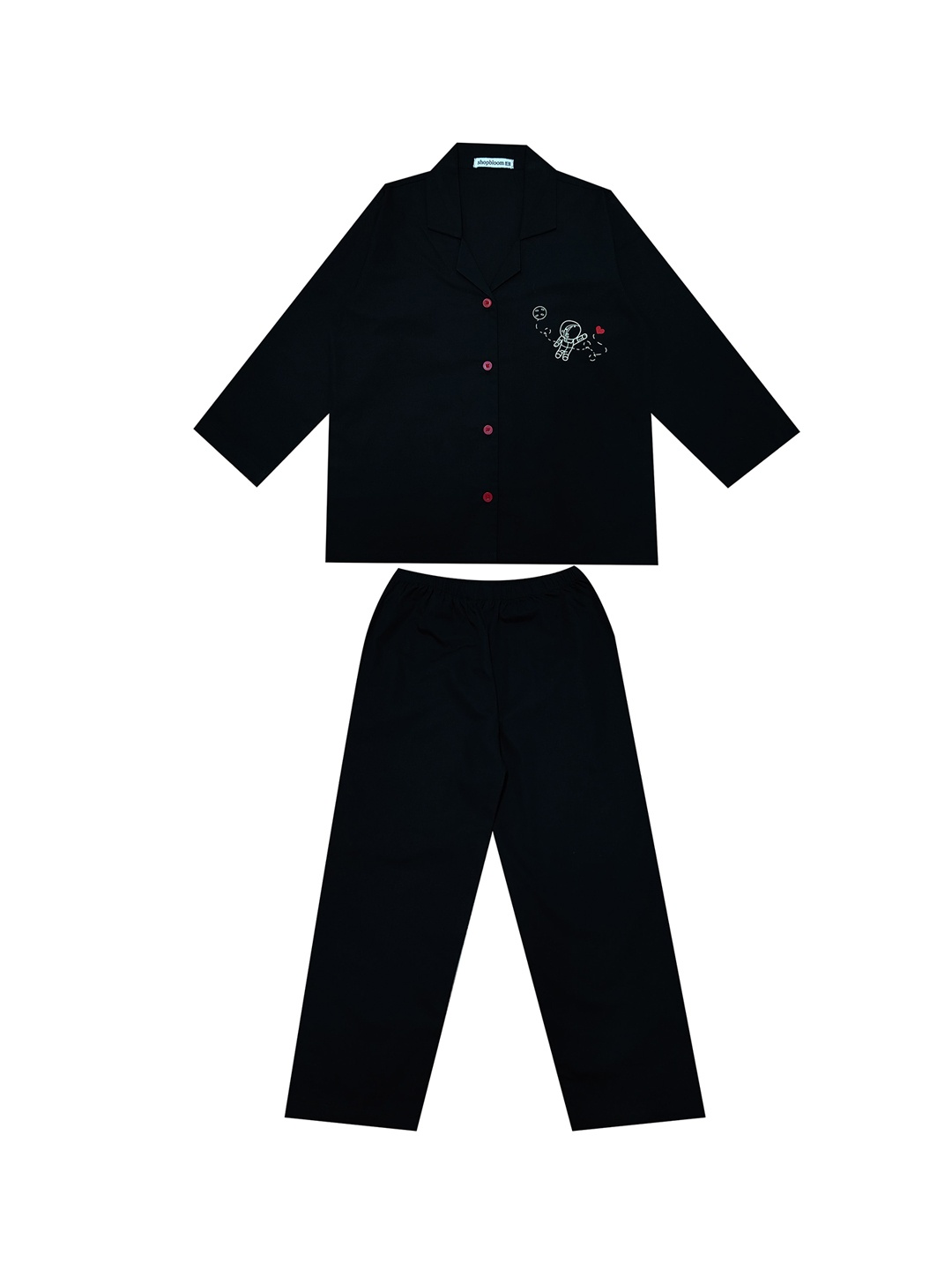 

shopbloom Kids Lapel Collar Pure Cotton Night suit, Black