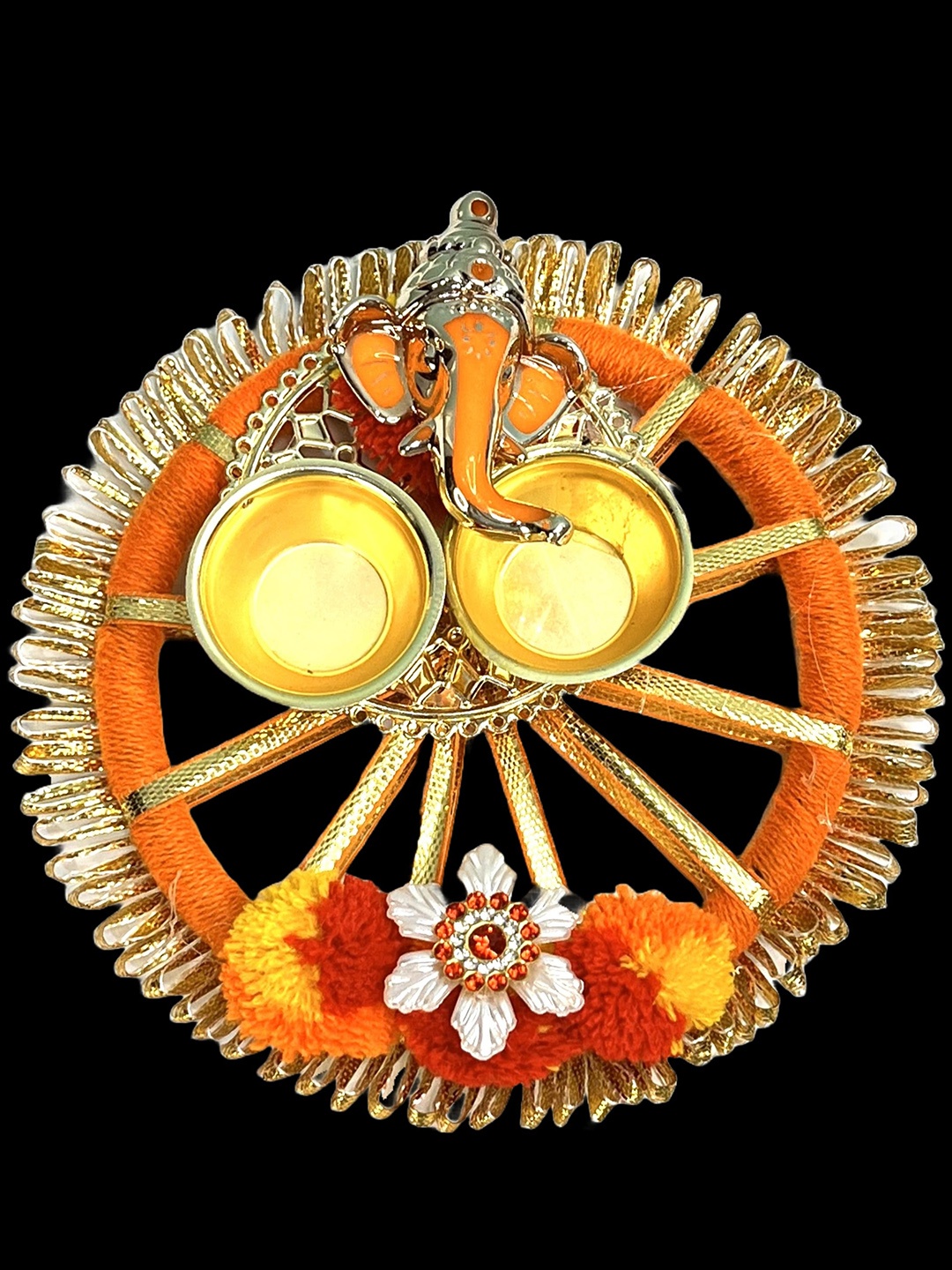 

Akaar Golden Pooja Thali With Attached Tilak Holder, Gold