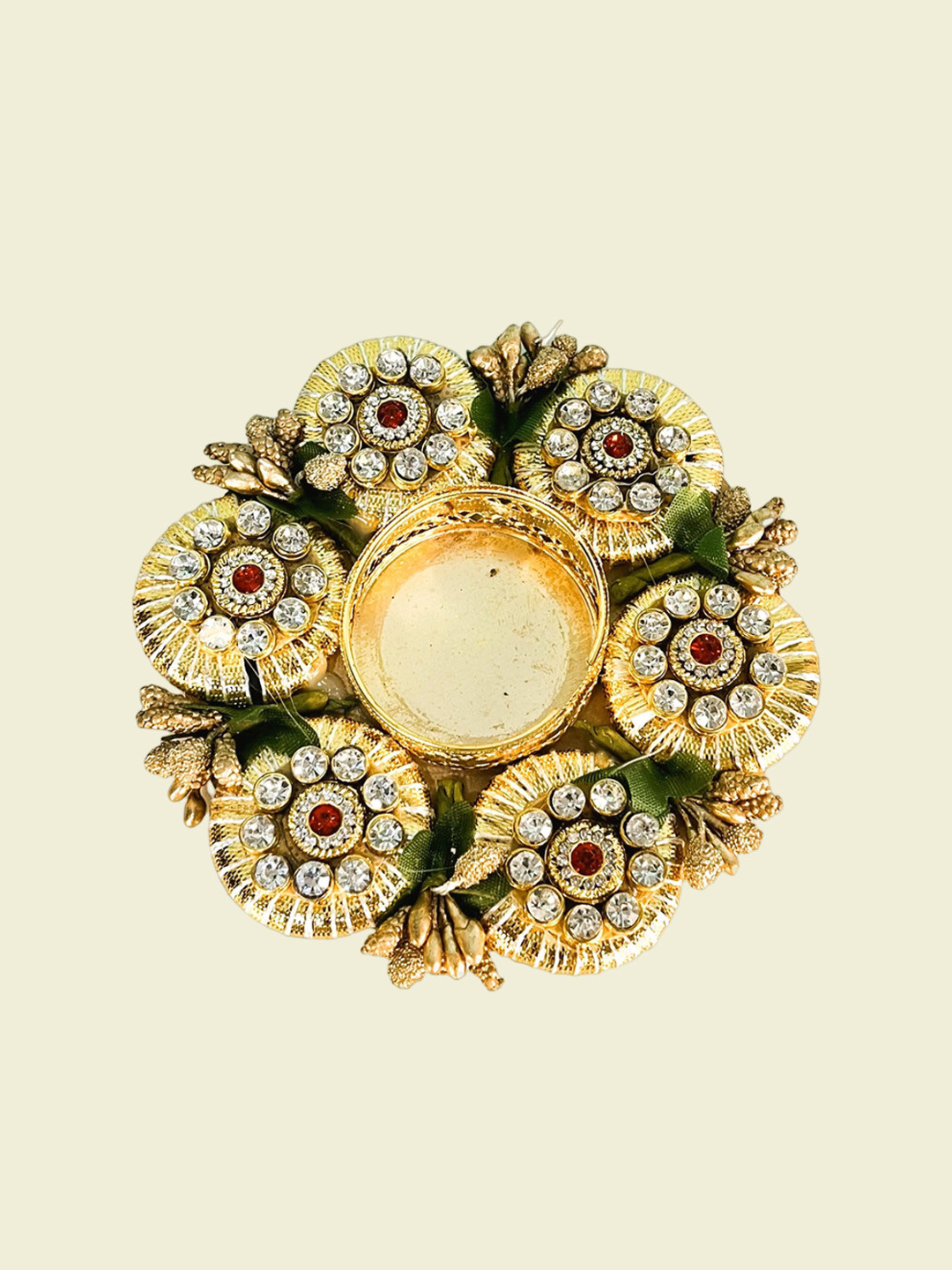 

Akaar Yellow Embellished Diwali Festive Diya, Gold