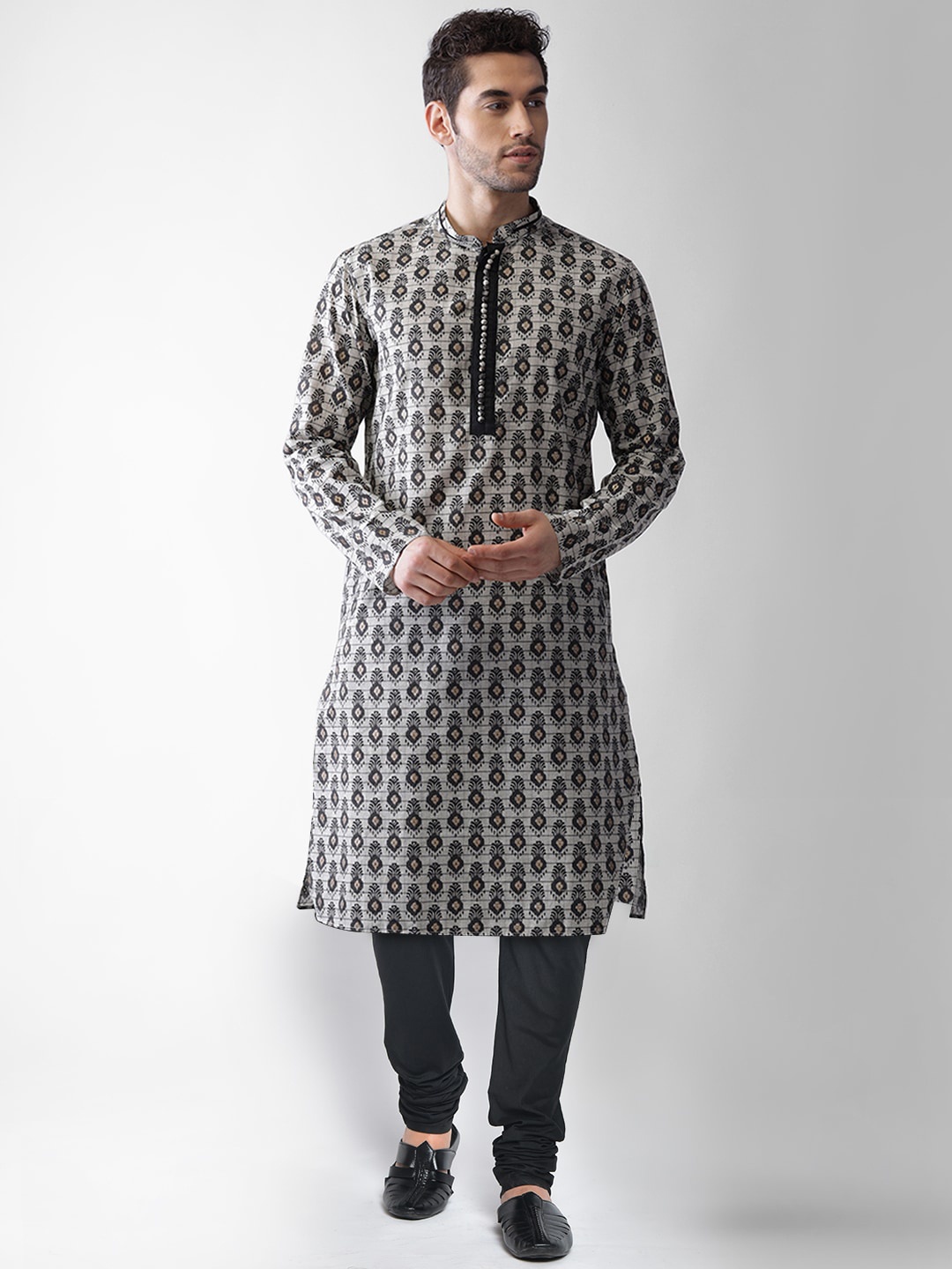

Sangria Ethnic Motifs Printed Straight Kurta With Churidar, Grey
