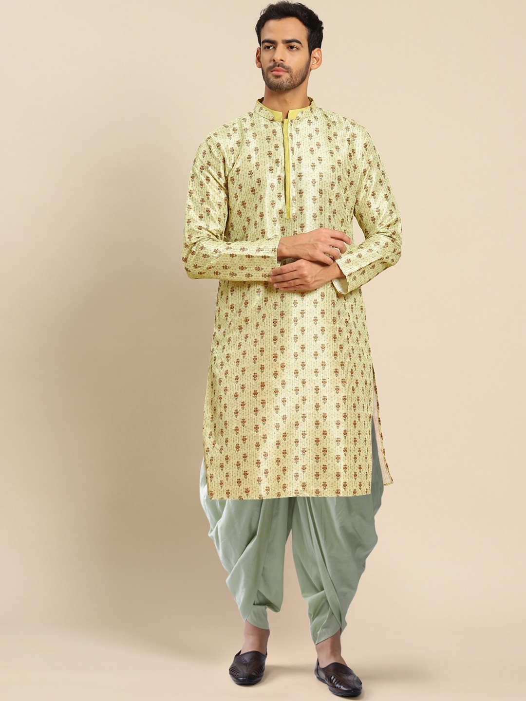 

Sangria Floral Self Design Straight Kurta & Dhoti Pants, Yellow