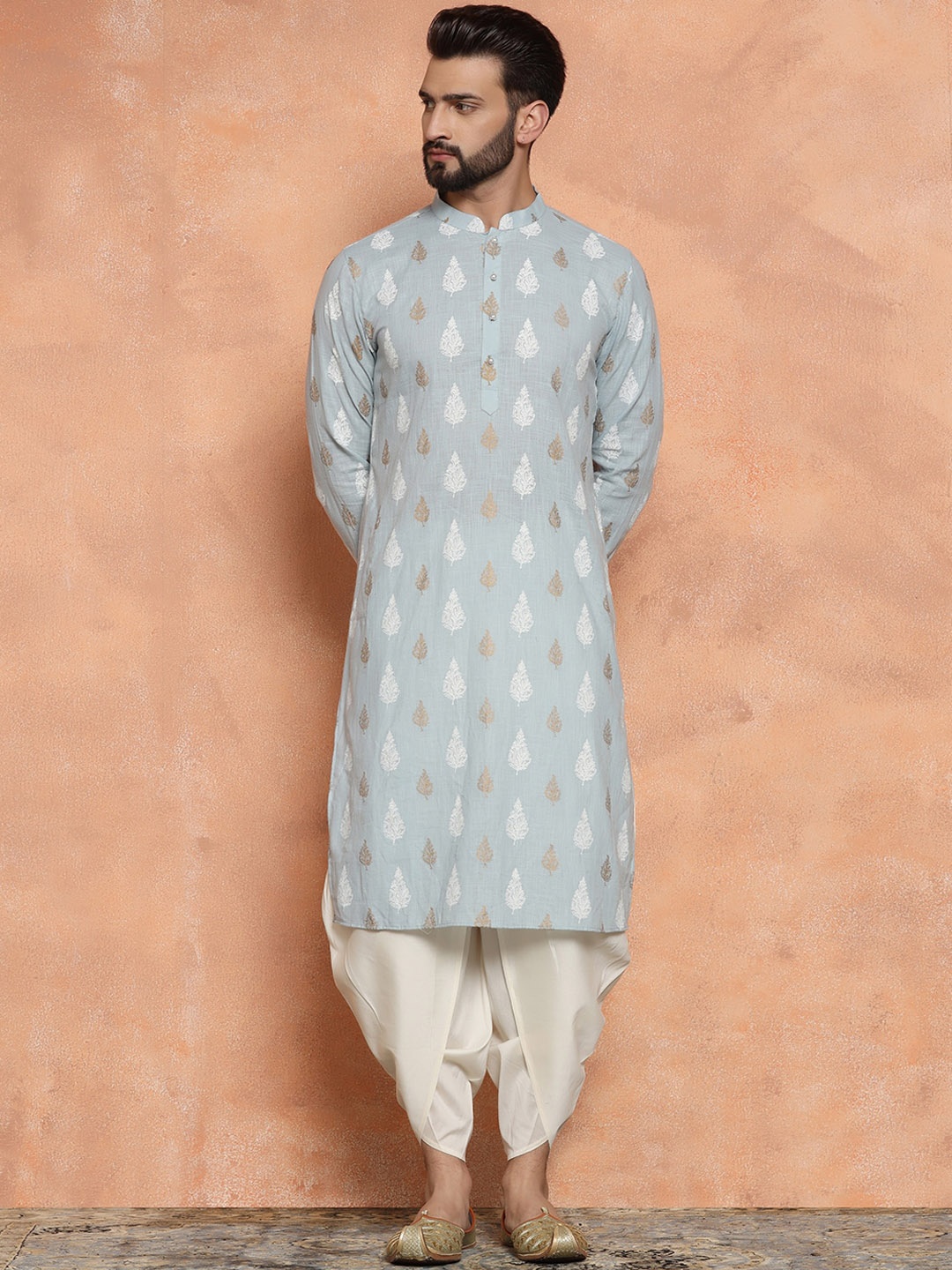 

Sangria Printed Straight Mandarin Collar Kurta, Blue