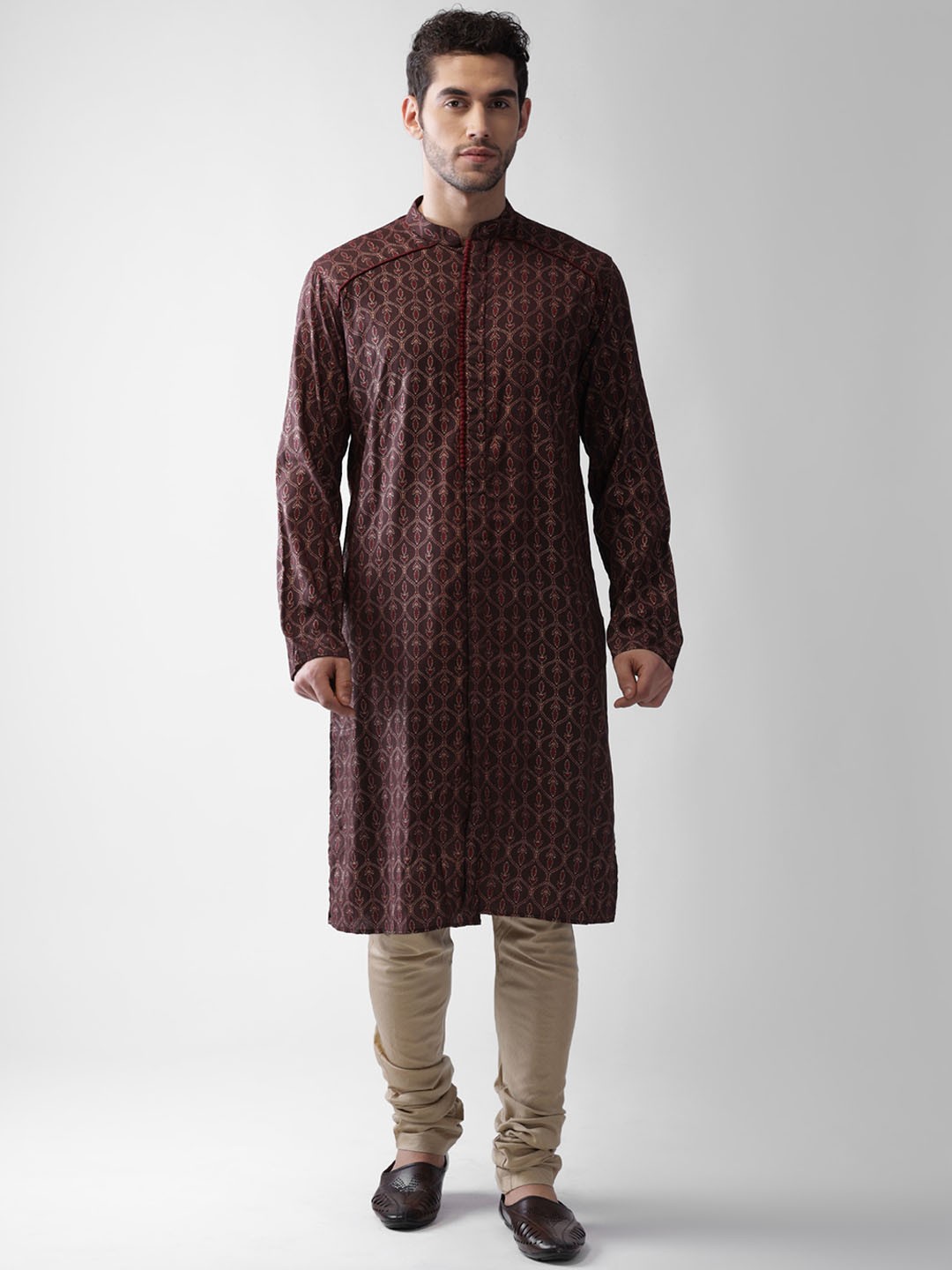 

Sangria Printed Straight Mandarin Collar Kurta, Maroon