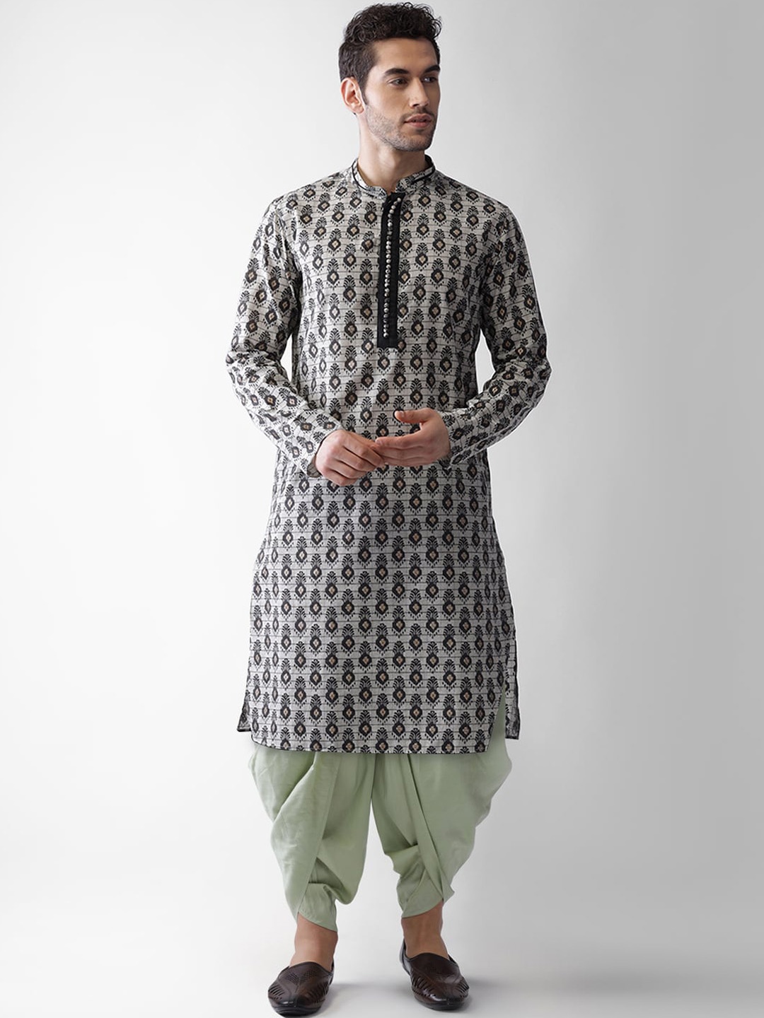 

Sangria Ethnic Motif Printed Mandarin Collar Straight Kurta, Grey