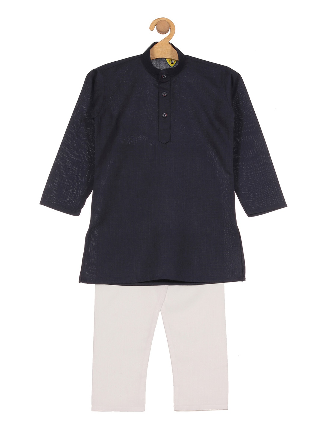 

Lil Lollipop Boys Band Collar Long Sleeves Pure Cotton Kurta & Pyjamas, Navy blue