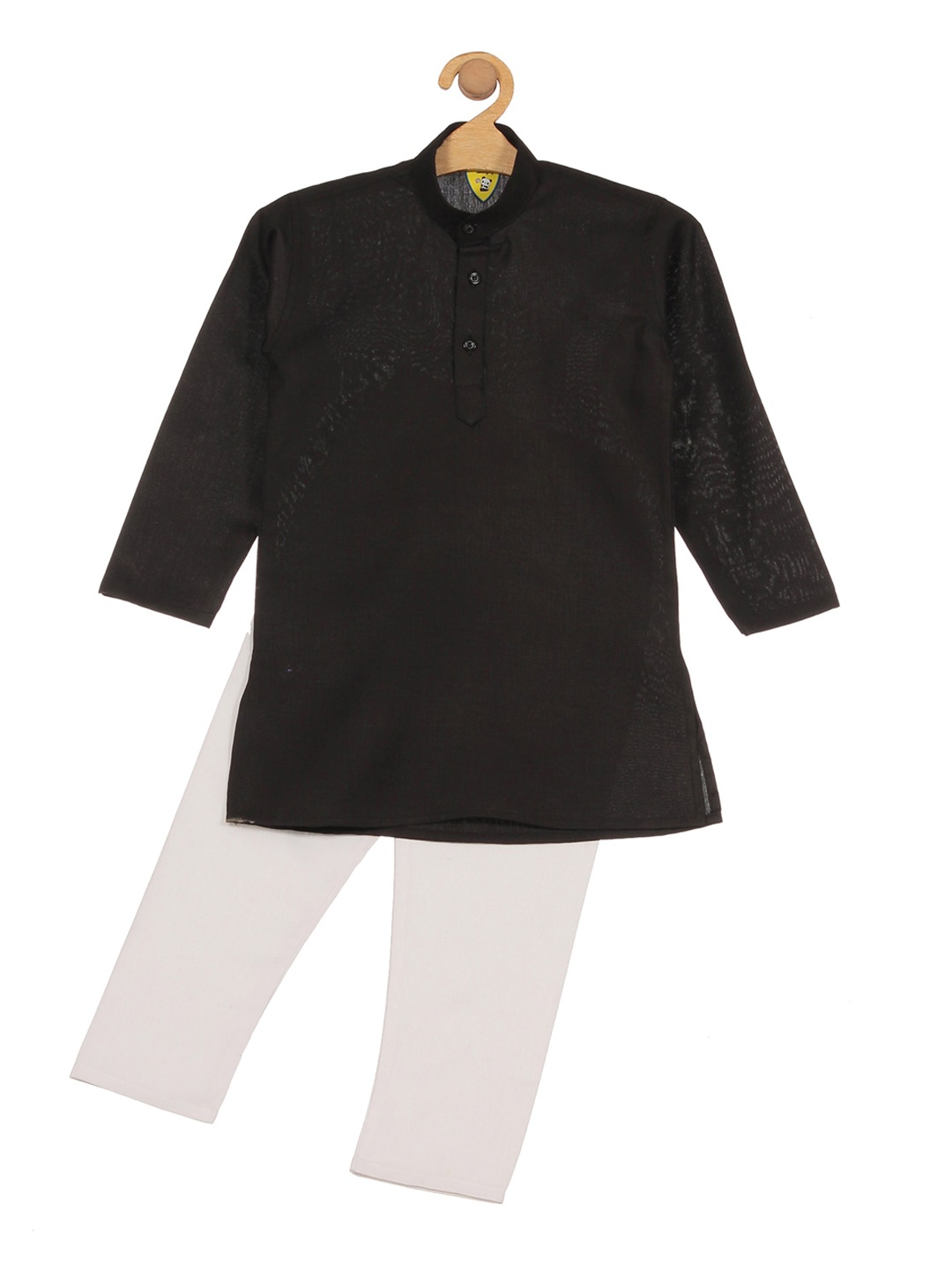 

Lil Lollipop Boys Band Collar Long Sleeves Pure Cotton Kurta & Pyjamas, Black