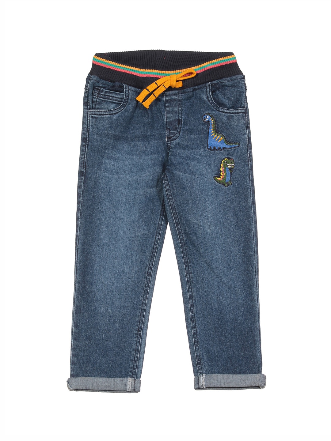

Lil Lollipop Kids Straight Fit Embroidered Light Fade Pure Cotton Jeans, Navy blue