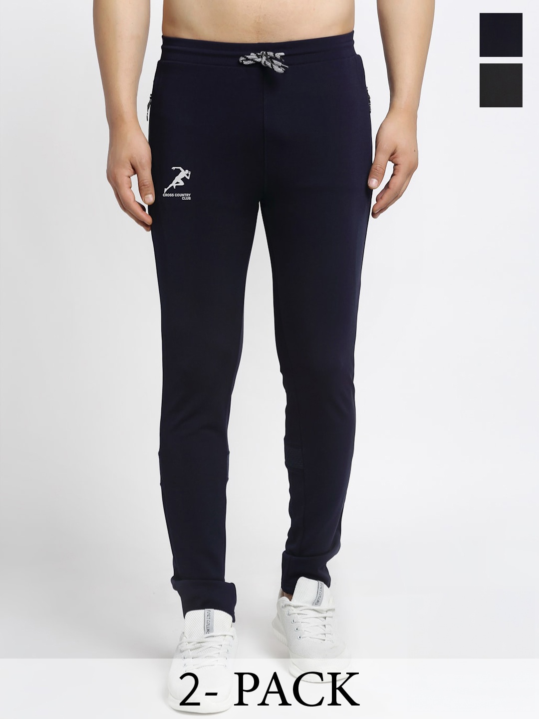 

GRACIT Men Pack Of 2 Mid-Rise Four Way Stretch Sports Track Pants, Navy blue