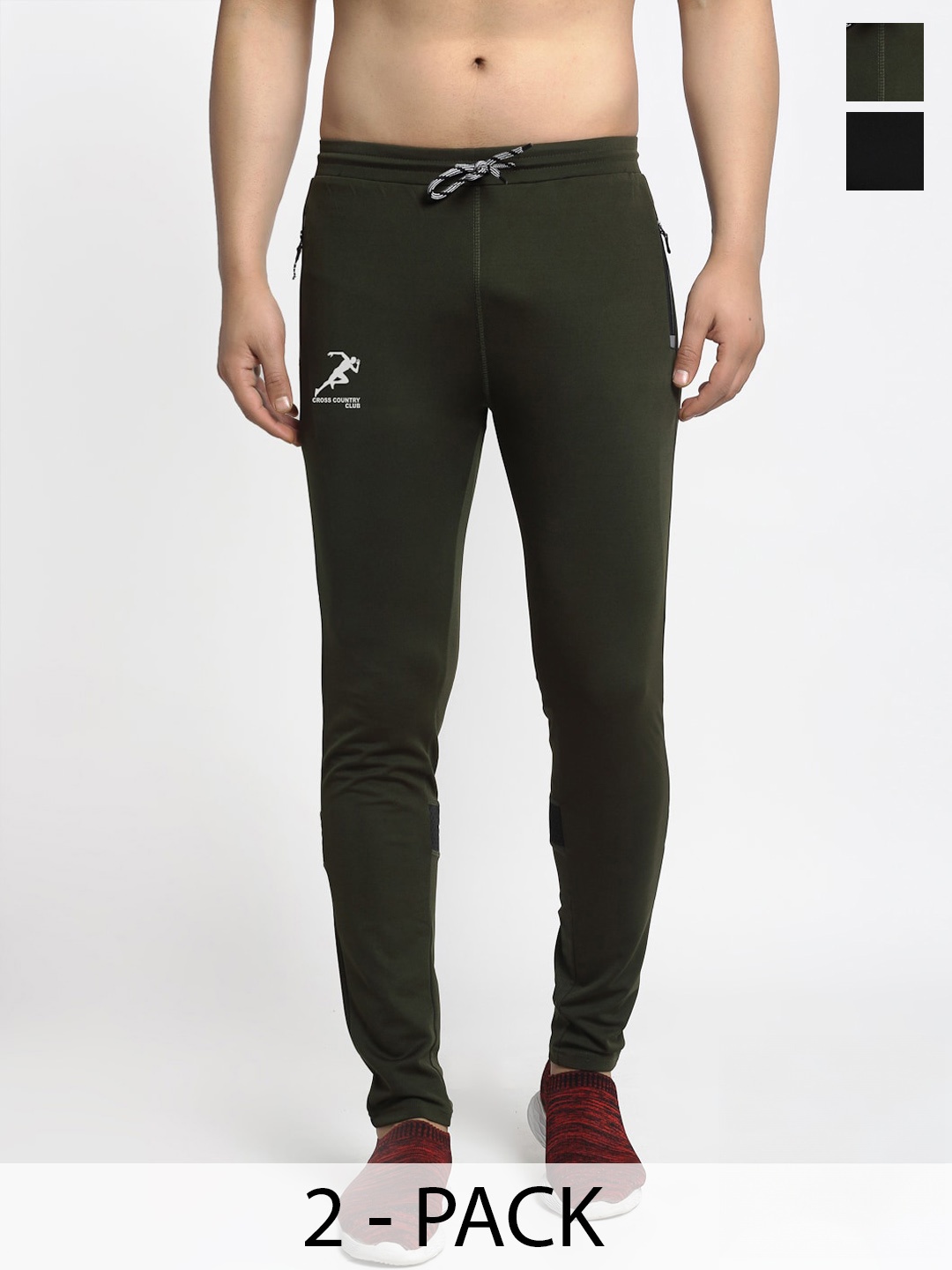

GRACIT Men Pack Of 2 Mid-Rise Four Way Stretch Sports Track Pants, Olive