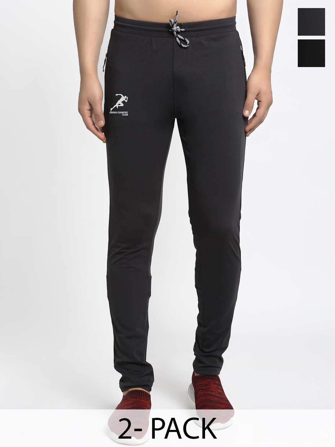 

GRACIT Pack Of 2 Mid-Rise 4-Way Stretch Track Pants, Black