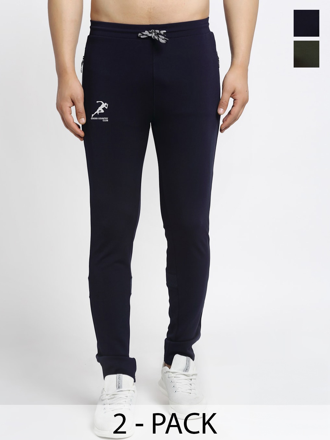 

GRACIT Men Pack Of 2 Mid-Rise Four Way Stretch Sports Track Pants, Navy blue