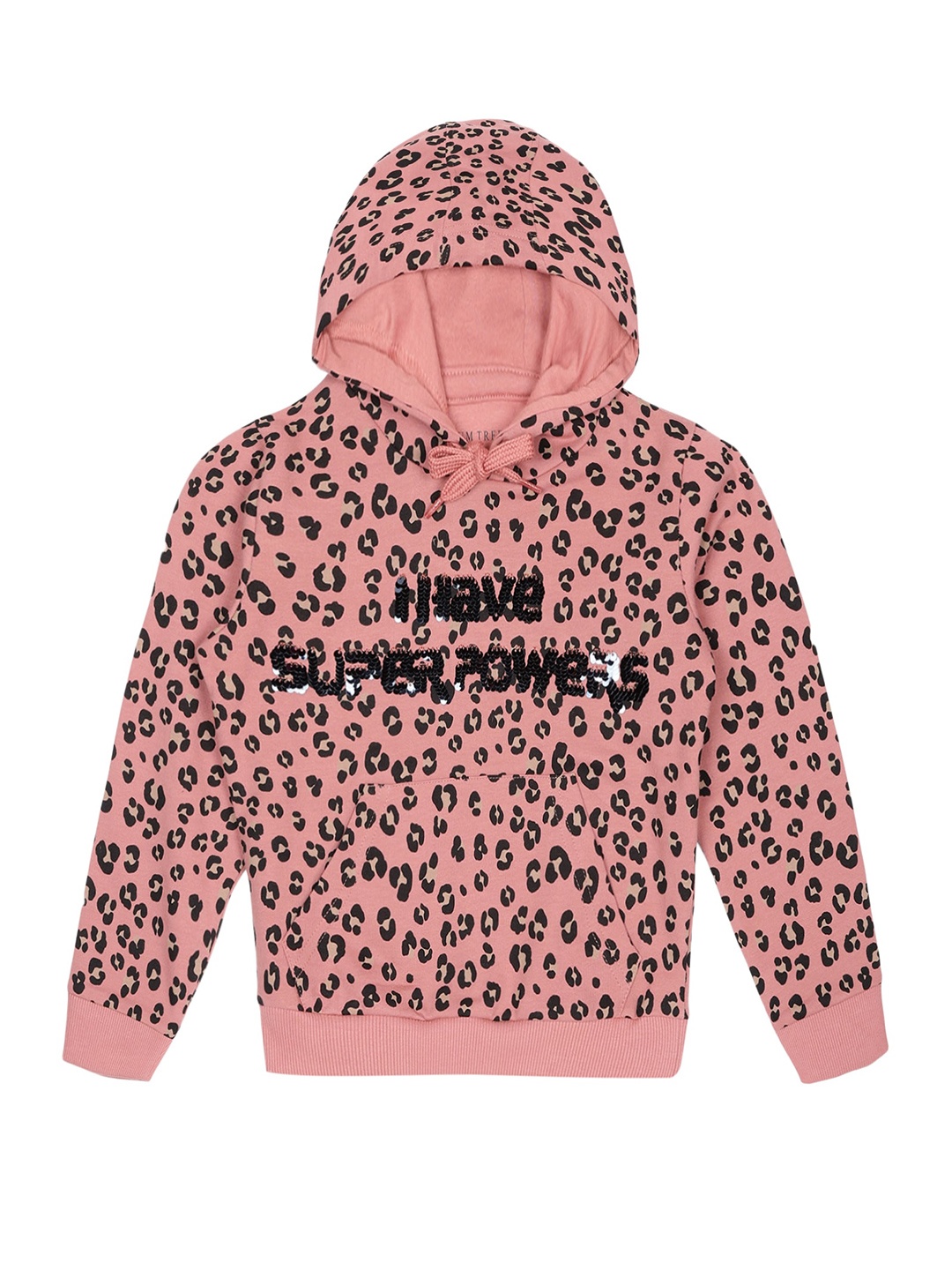 

PLUM TREE Girls Printed Hooded Pure Cotton Sweatshirt, Pink