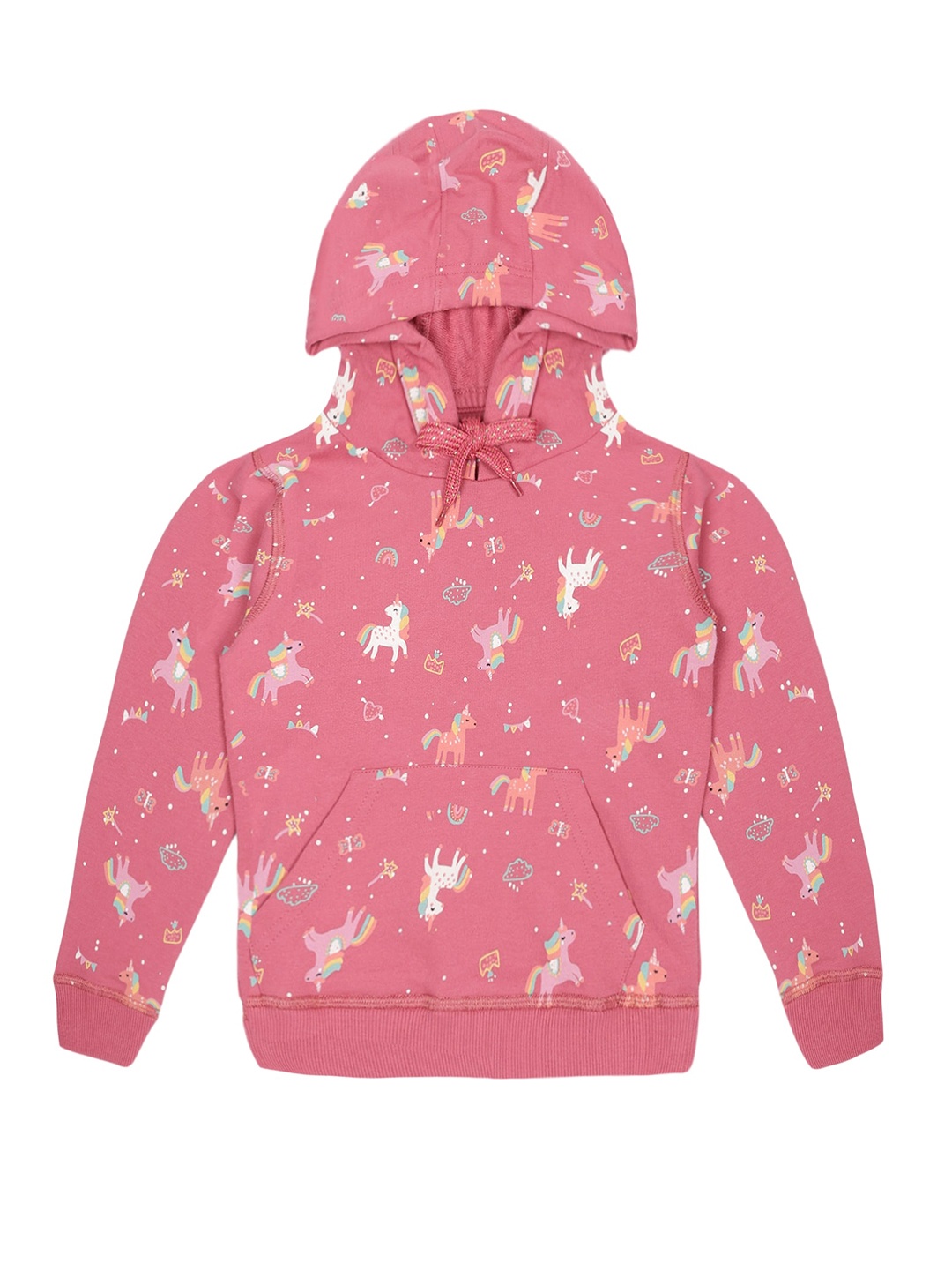 

PLUM TREE Girls Unicorn Printed Hooded Pure Cotton Pullover Sweatshirt, Mauve