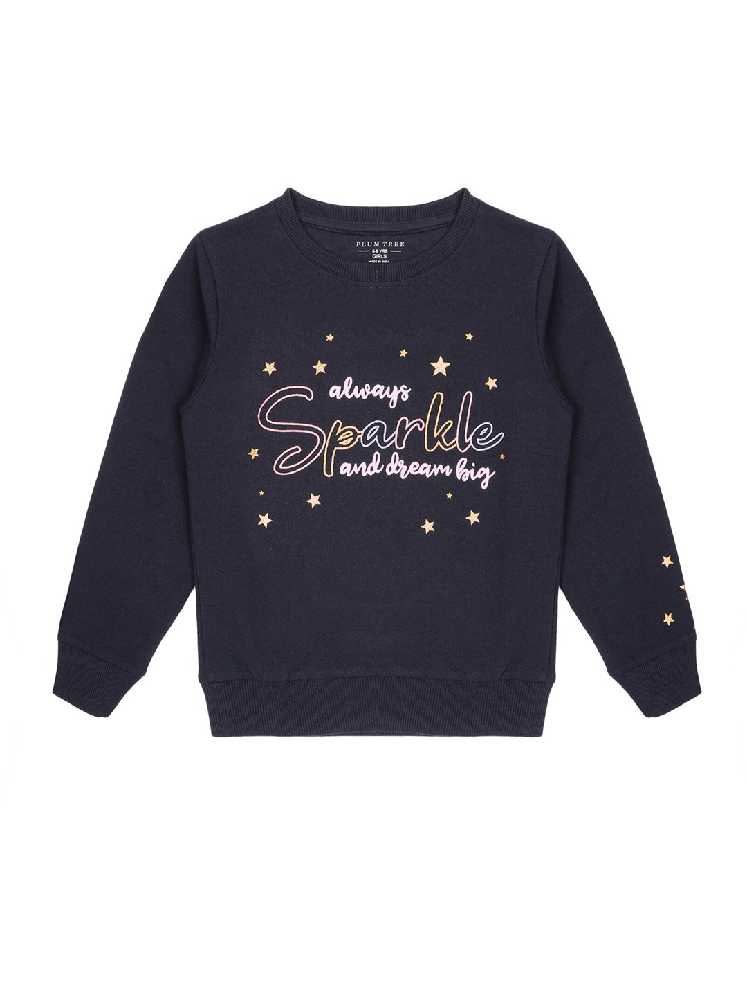

PLUM TREE Girls Typography Printed Pure Cotton Pullover Sweatshirt, Navy blue