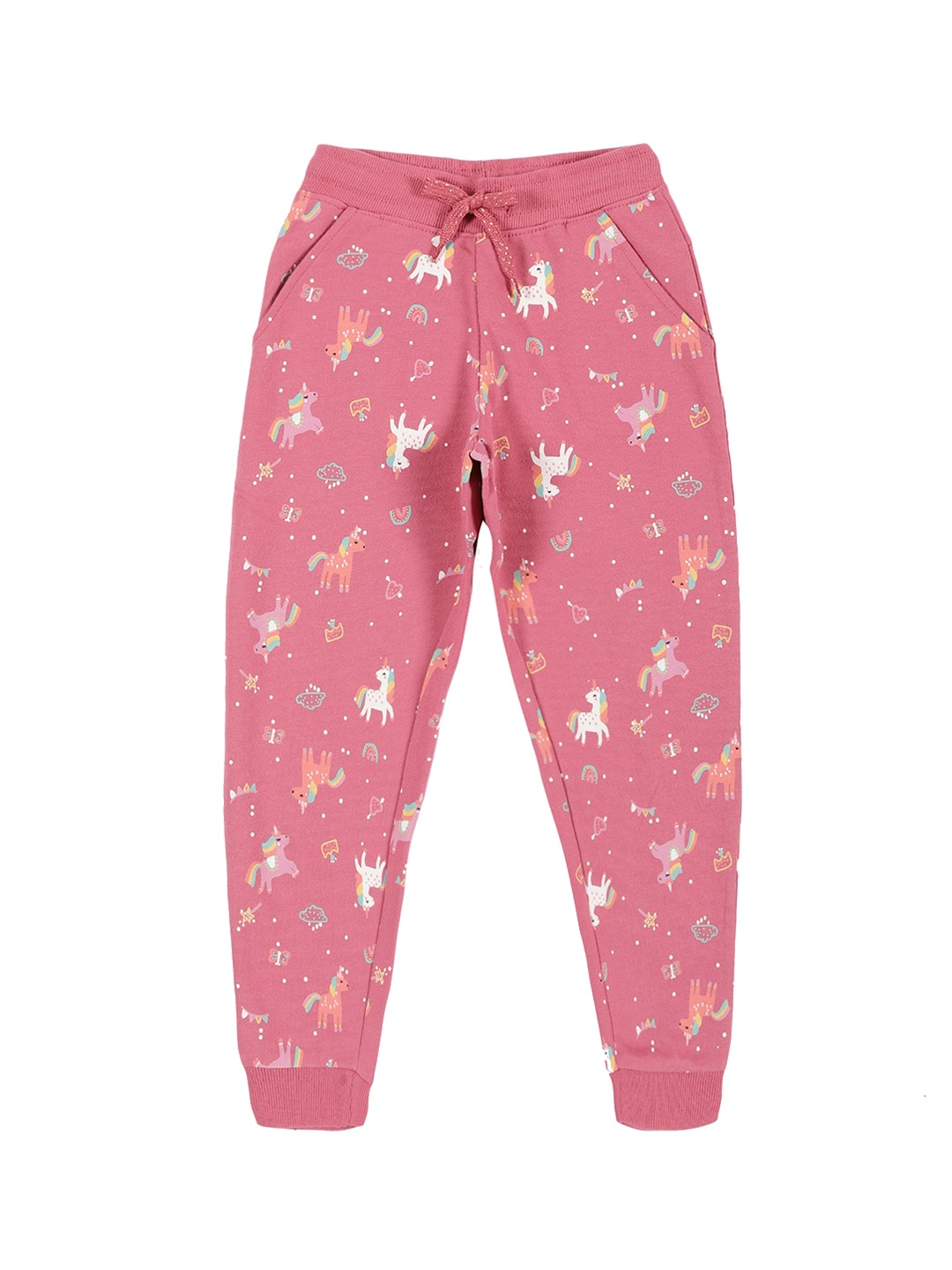 

PLUM TREE Girls Unicorn Printed Pure Cotton Joggers, Mauve