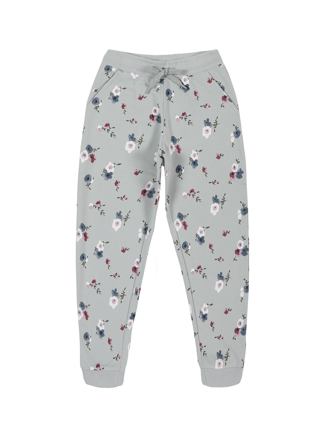 

PLUM TREE Girls Floral Printed Pure Cotton Joggers, Grey