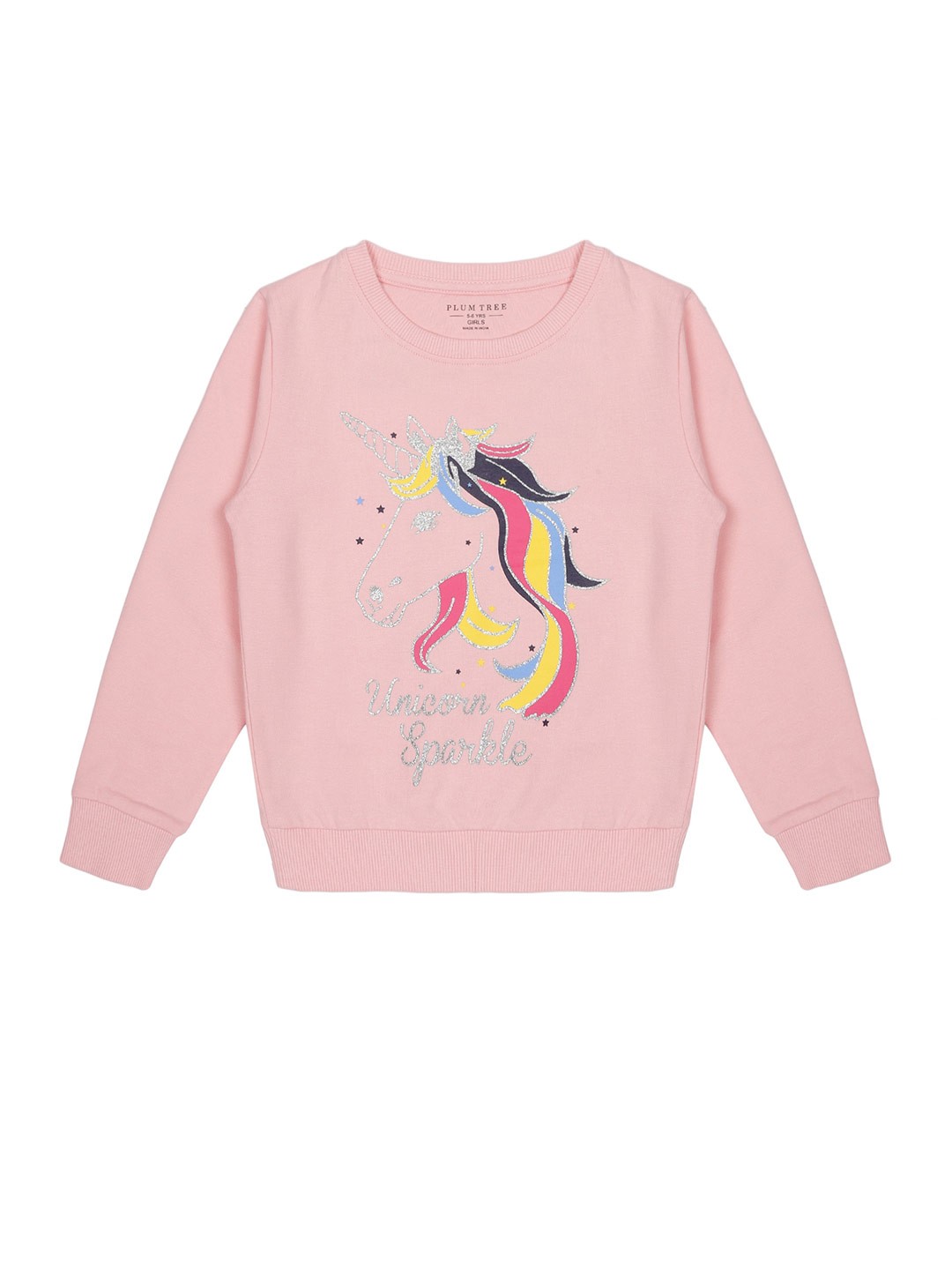 

PLUM TREE Girls Graphic Printed Cotton Sweatshirt, Pink