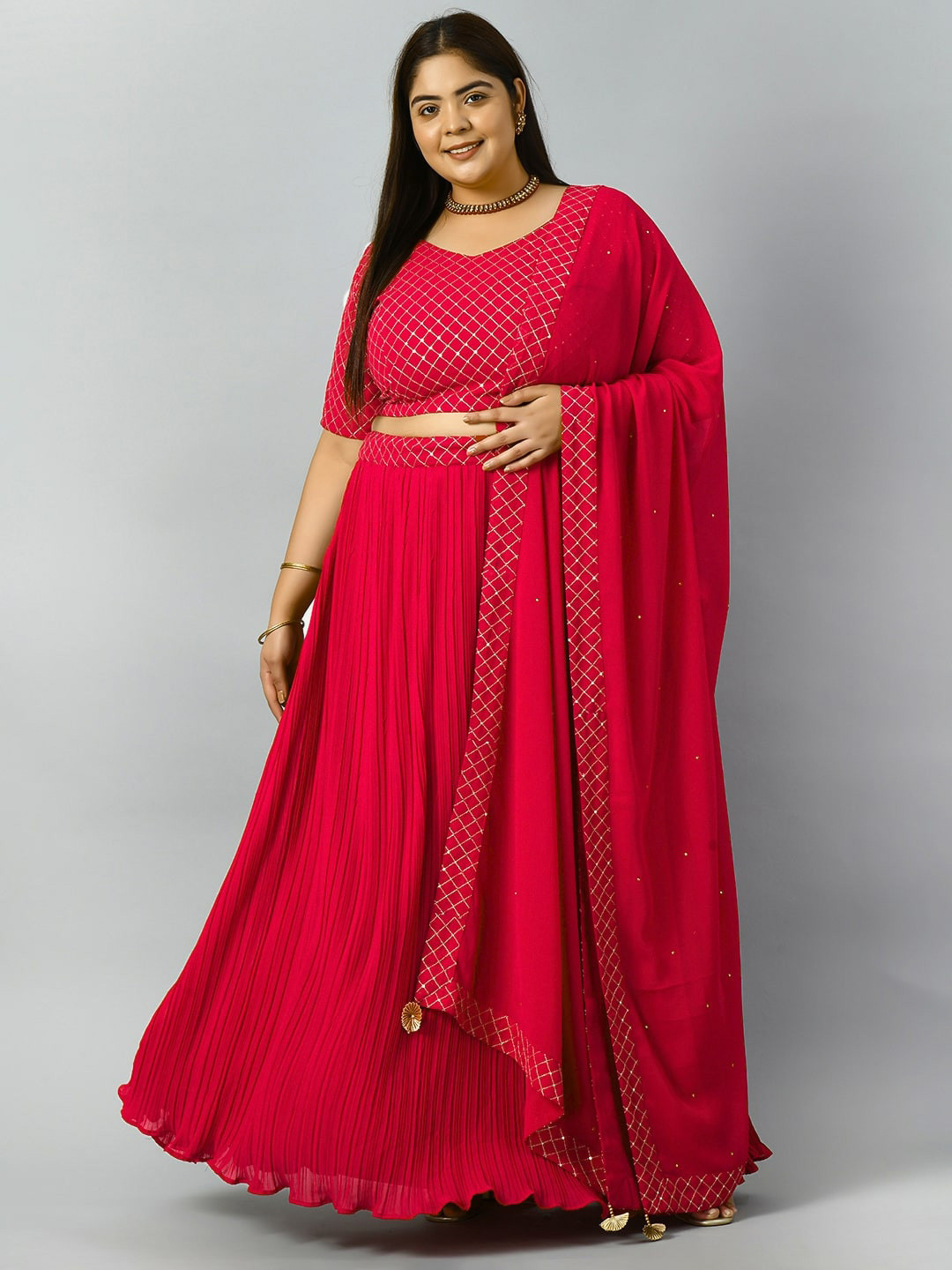 

PrettyPlus by Desinoor.com Embroidered Sequinned Ready to Wear Lehenga Choli With Dupatta, Fuchsia