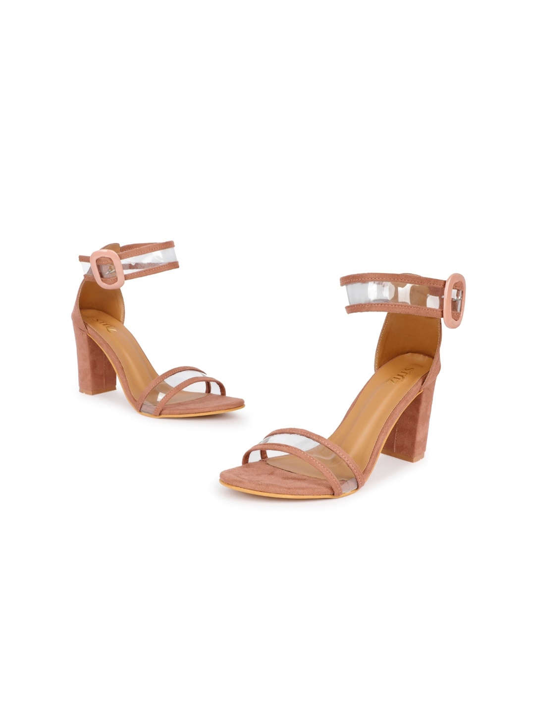 

stylzrepublic Open Toe Suede Block Heels, Peach