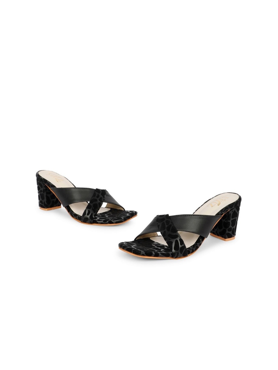 

stylzrepublic Printed Suede Block Heels, Black