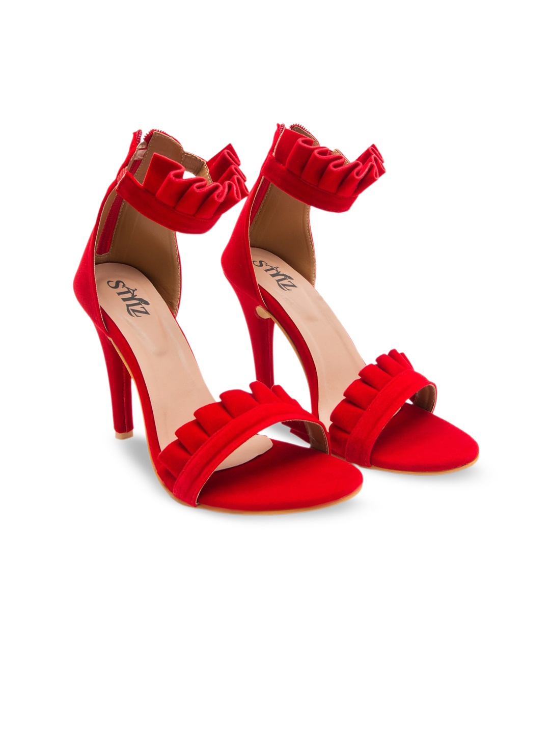 

stylzrepublic Ruffled Velvet Stiletto Heels, Red