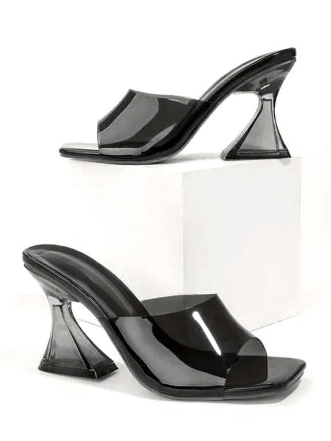 

stylzrepublic Open Toe Block Heels, Black