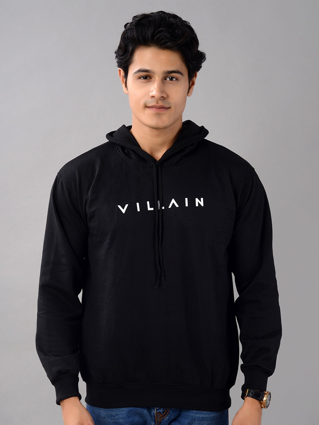 

VILLAIN Brand Logo Printed Hooded Sweatshirt, Black