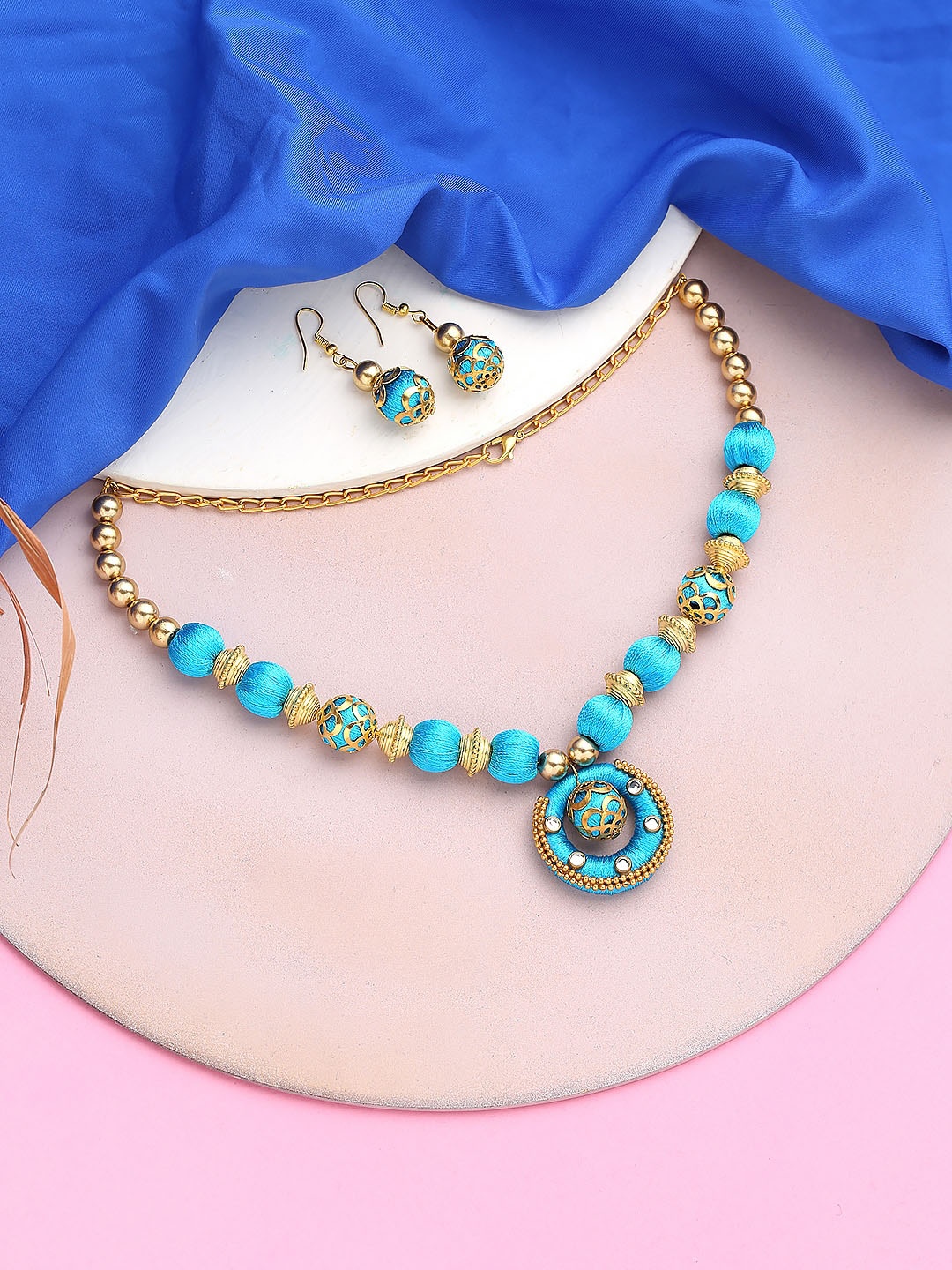 

AKSHARA Gold-Plated Stone Studded & Beads Beaded Necklace With Earrings