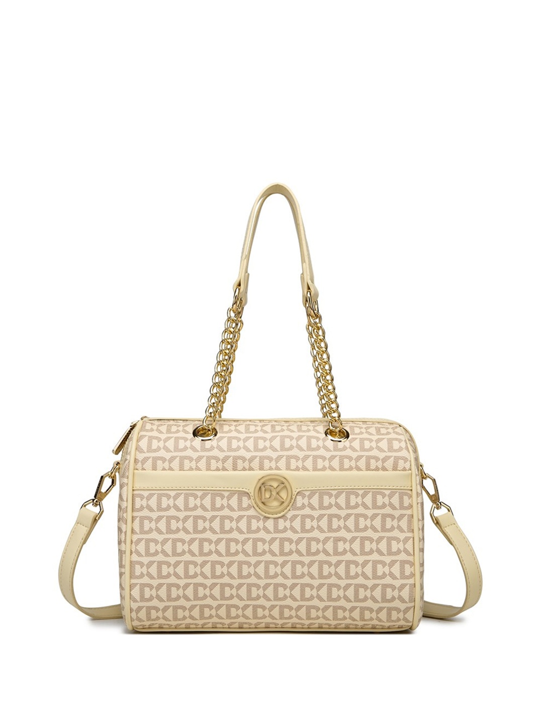 

Diana Korr Brand Logo Printed Structured Shoulder Bag, Beige