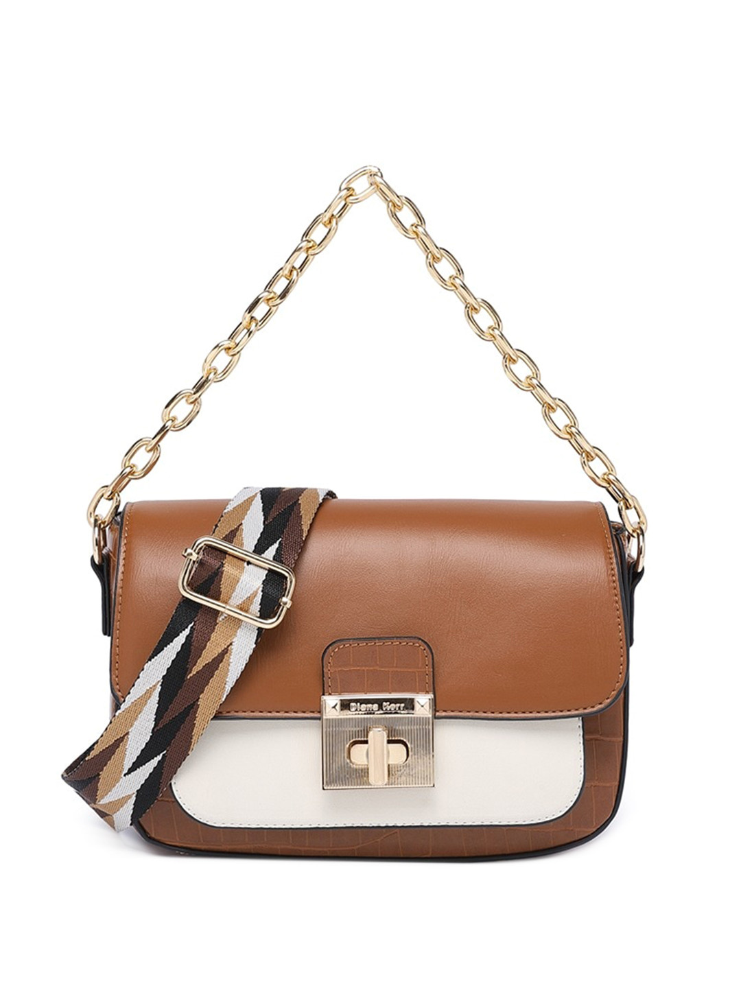 

Diana Korr Brown Colourblocked PU Half Moon Sling Bag