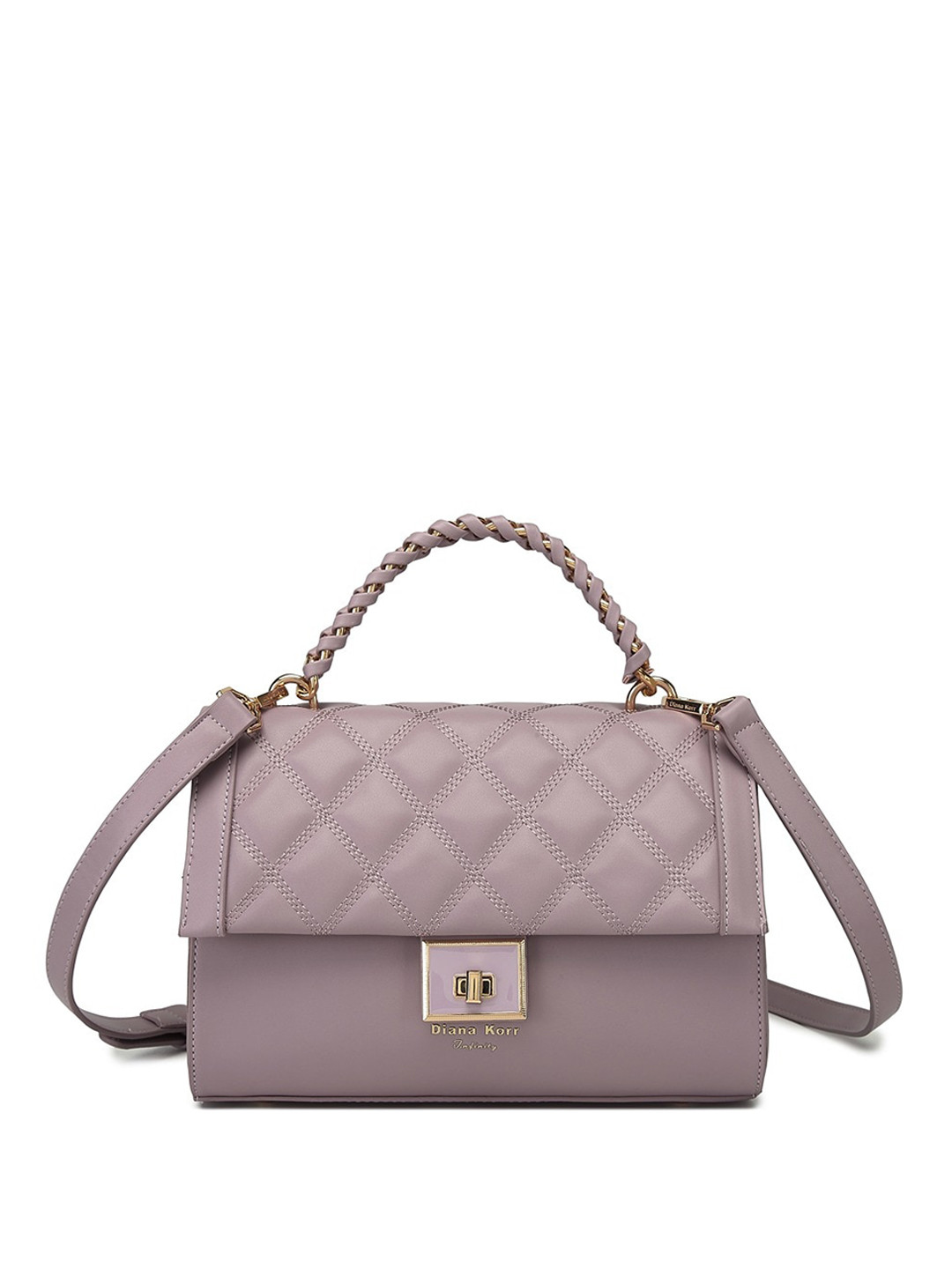 

Diana Korr Purple Colourblocked PU Shopper Handheld Bag with Quilted