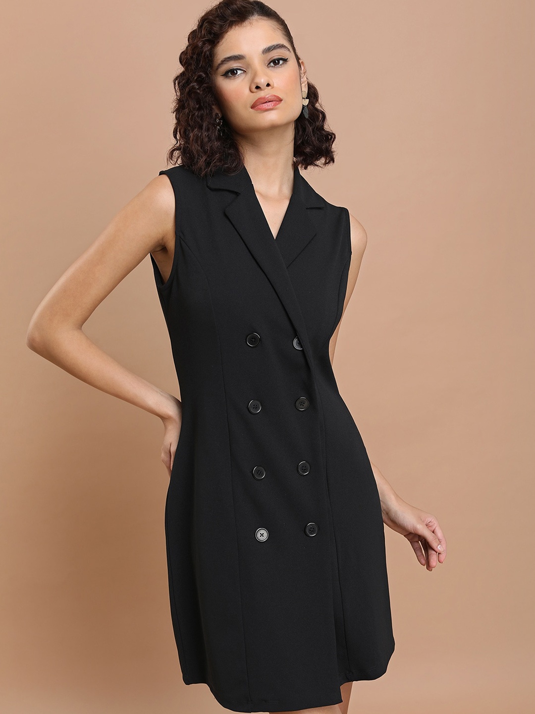 

Tokyo Talkies Double Breasted Sleeveless Above Knee Blazer Dress, Black